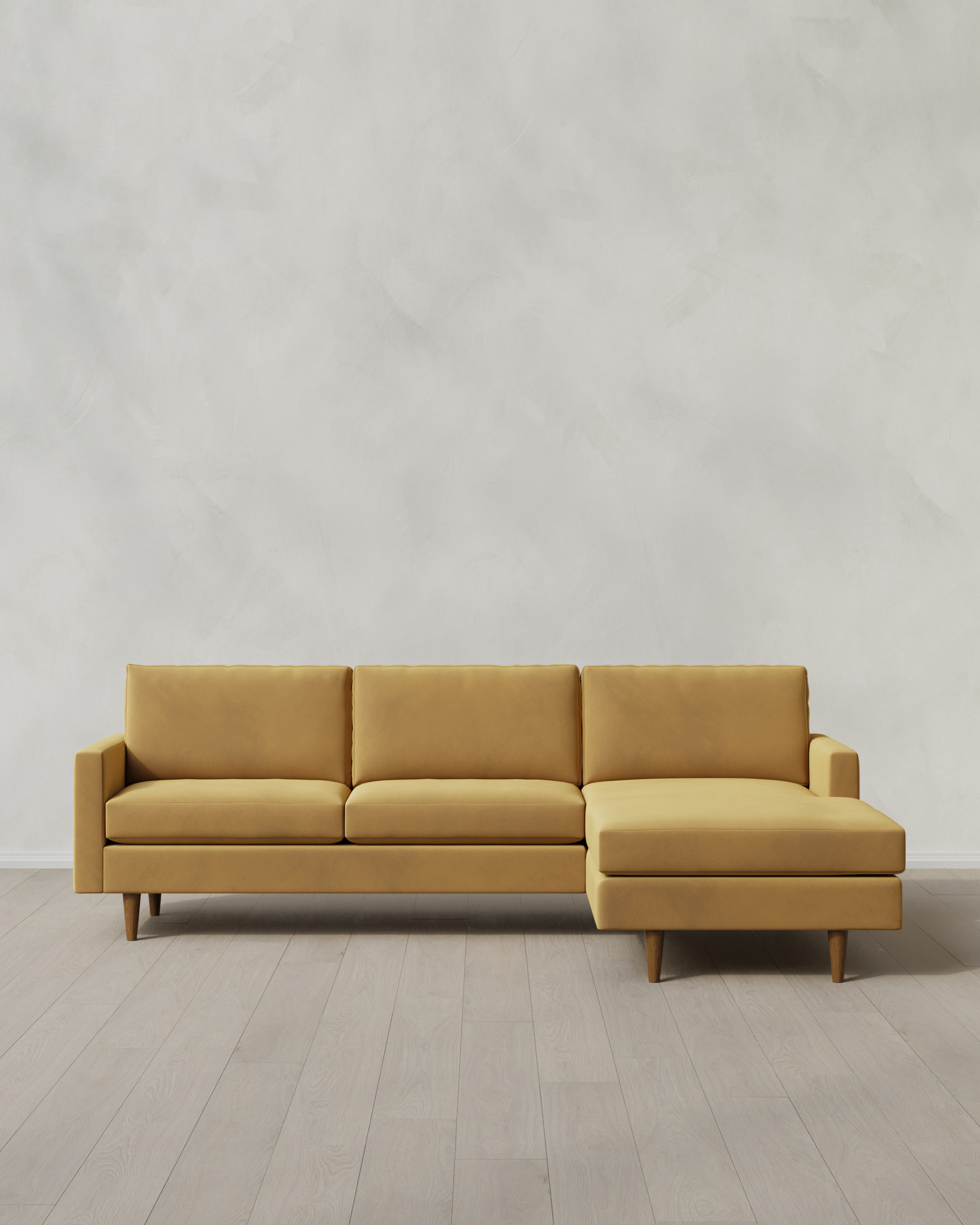 Caramel Atlas Midcentury Chaise Sectional in Performance Velvet