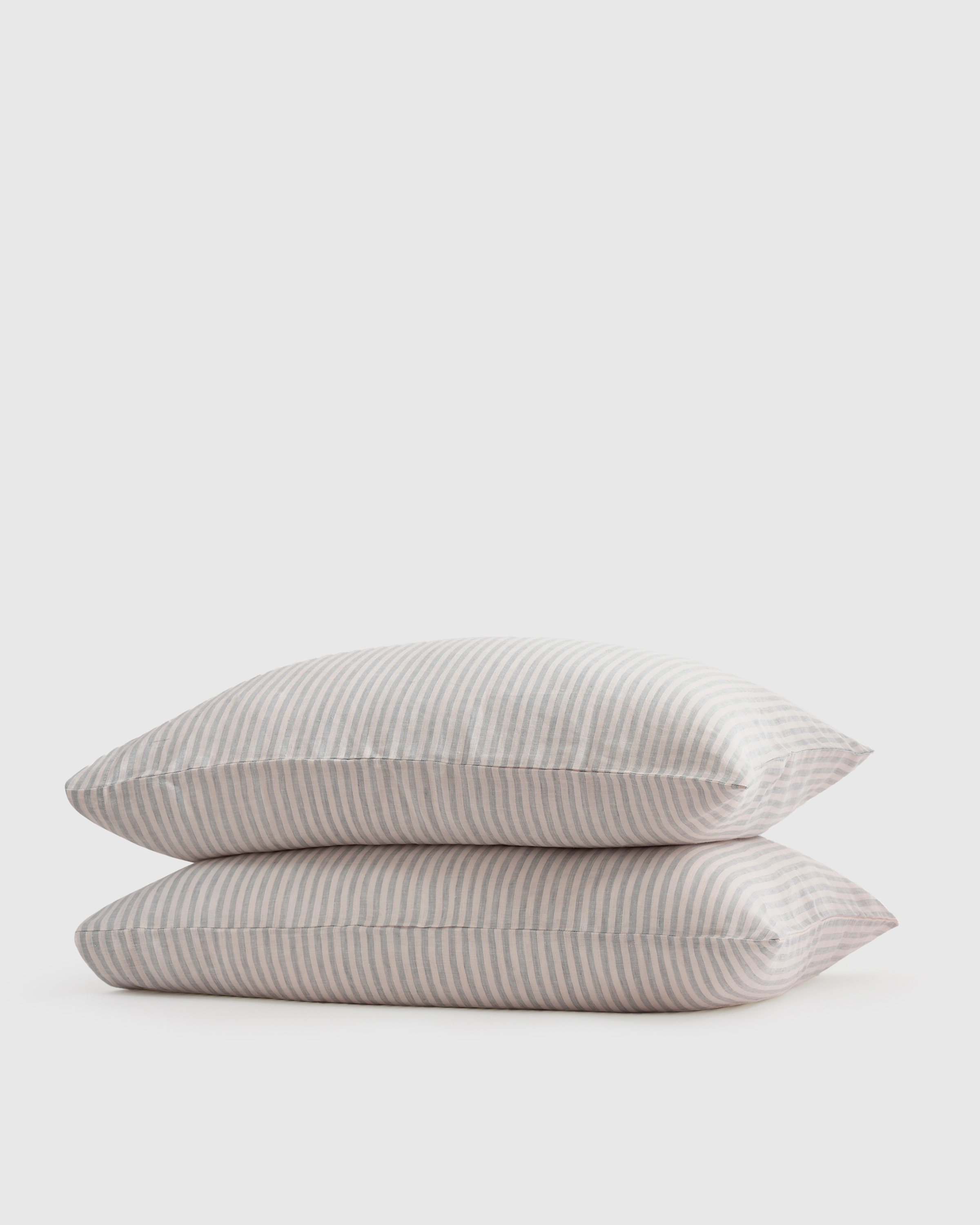Mist/White Stripe European Linen Stripe Pillowcases Set
