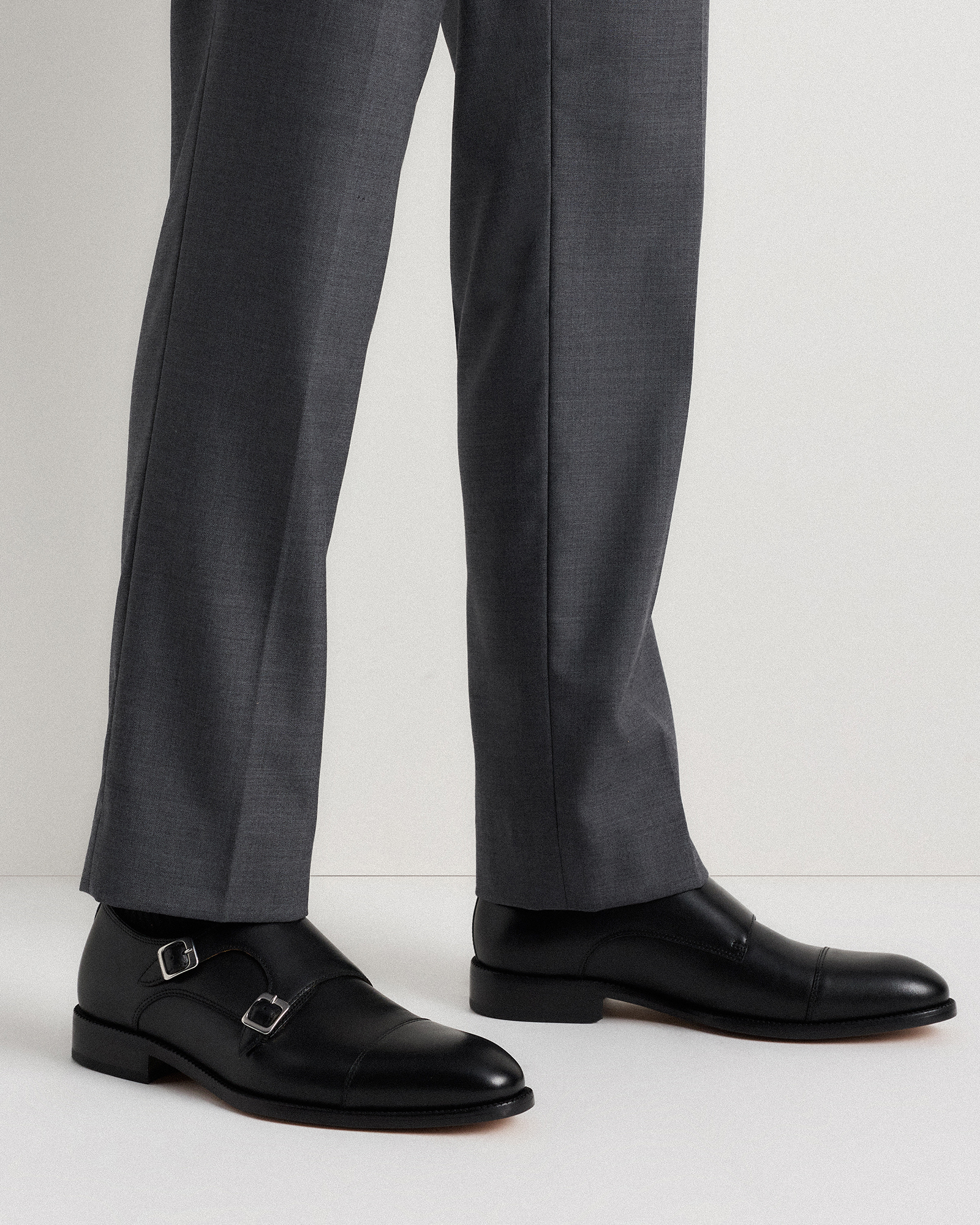 Italian Leather Monk Strap in Black