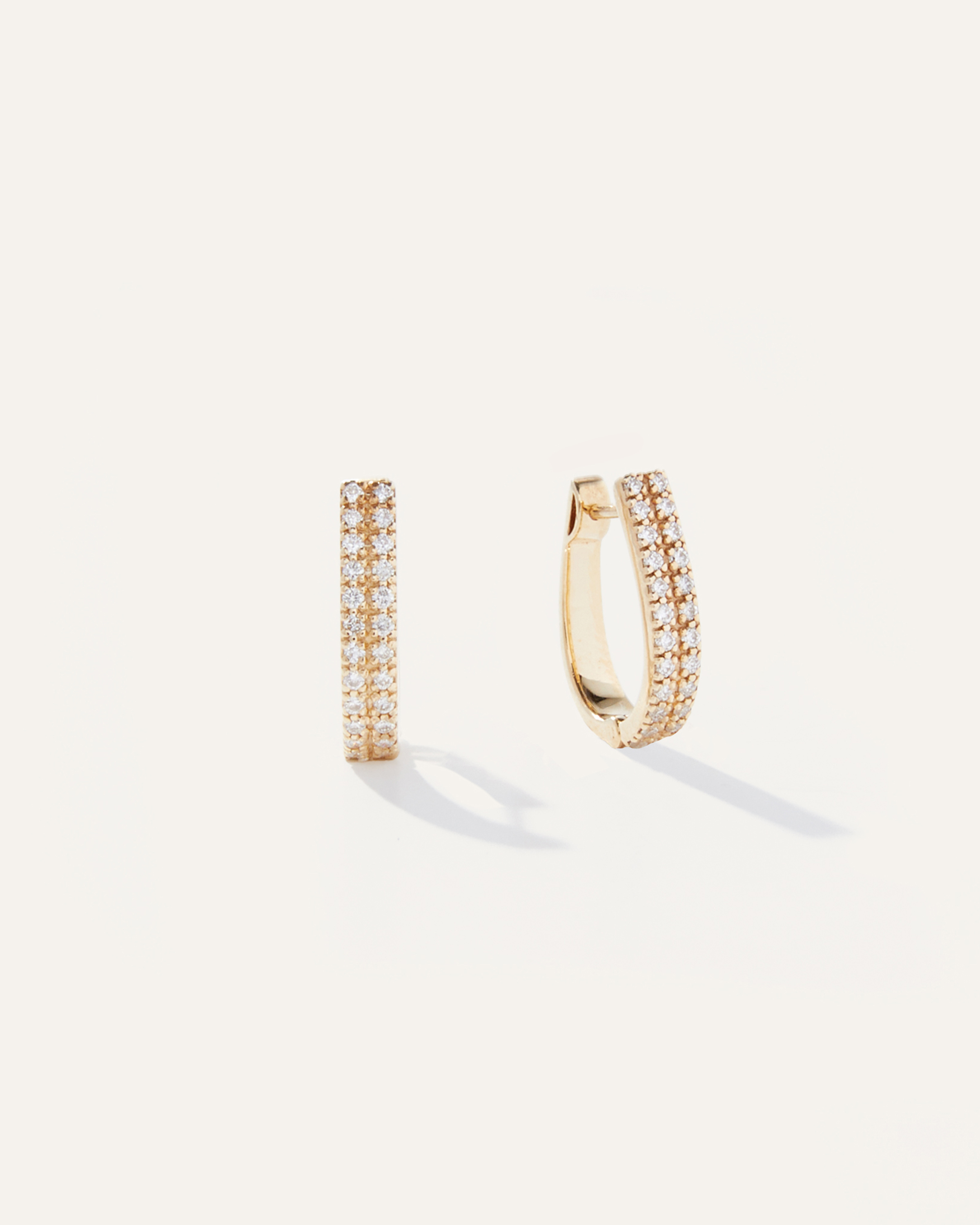 Yellow Gold 14K Gold Double Row Pave Diamond Hoops