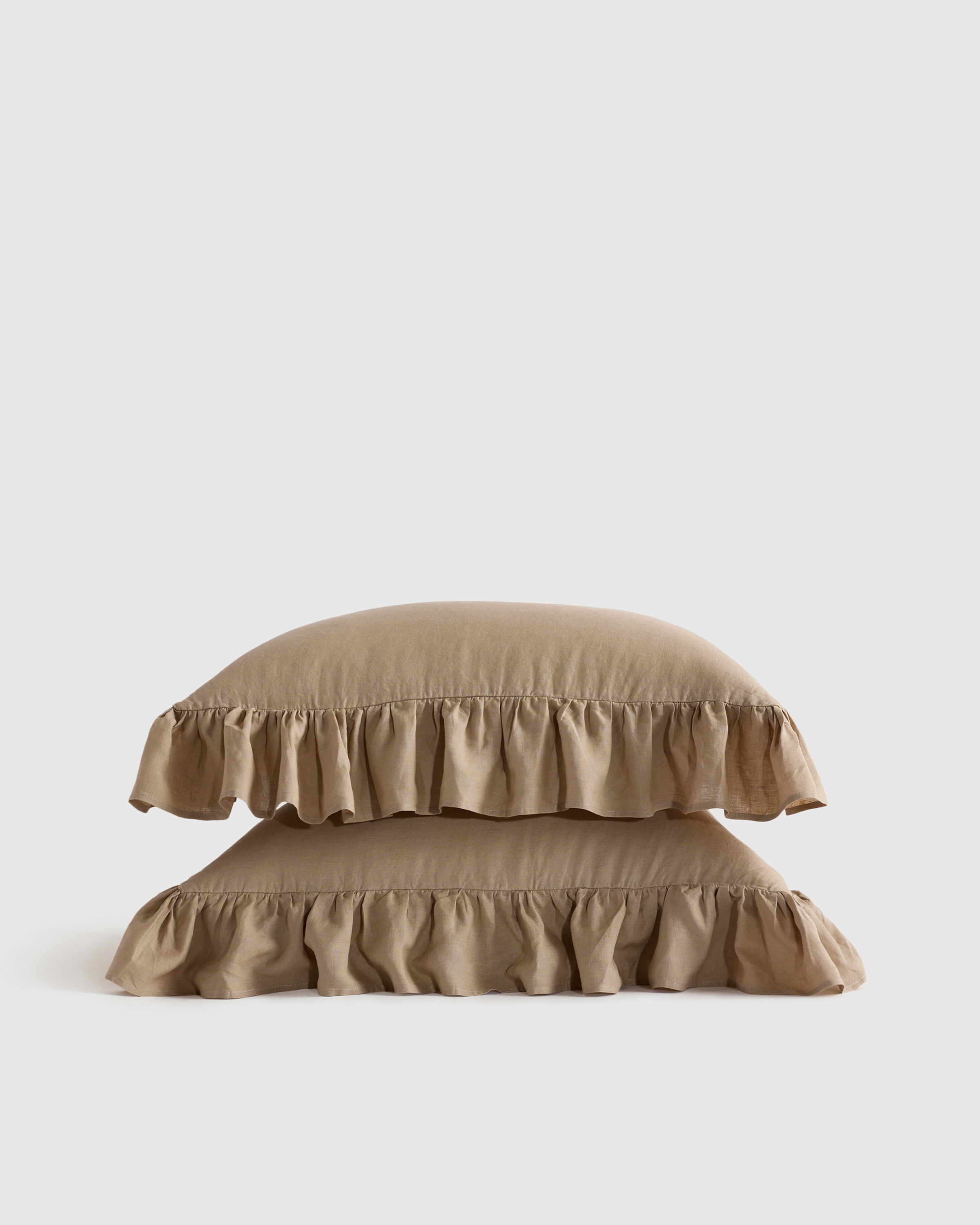 Toffee European Linen Ruffle Sham Set