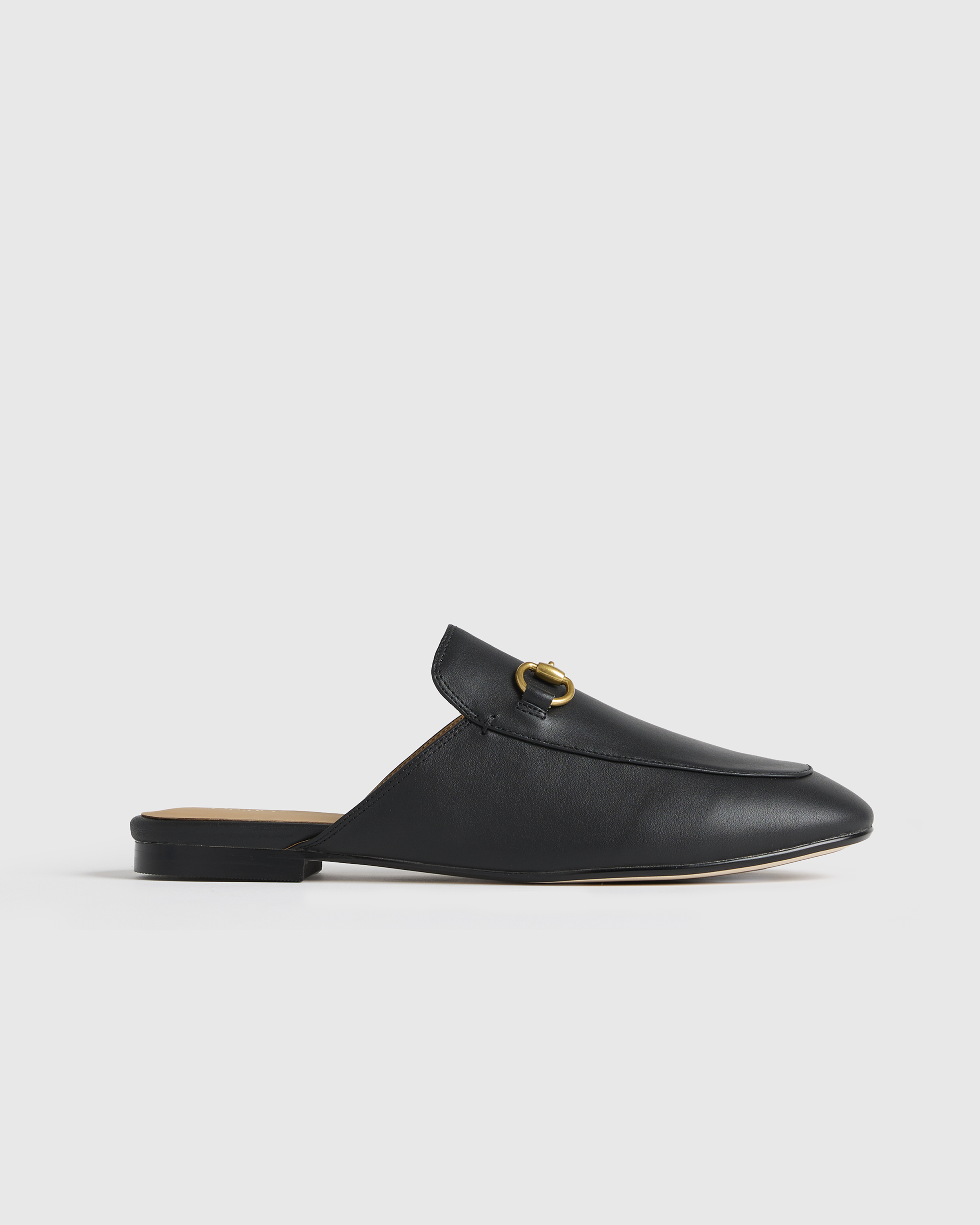 Black Italian Leather Horsebit Loafer Mule