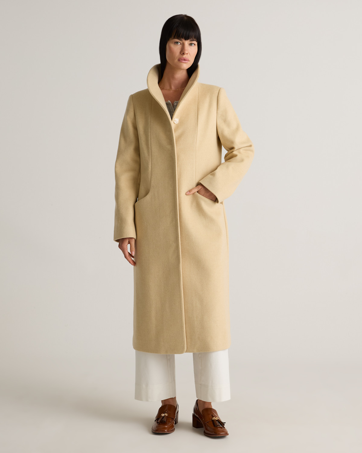 Quince Italian Wool Long Cocoon Coat in Heather Buttercream