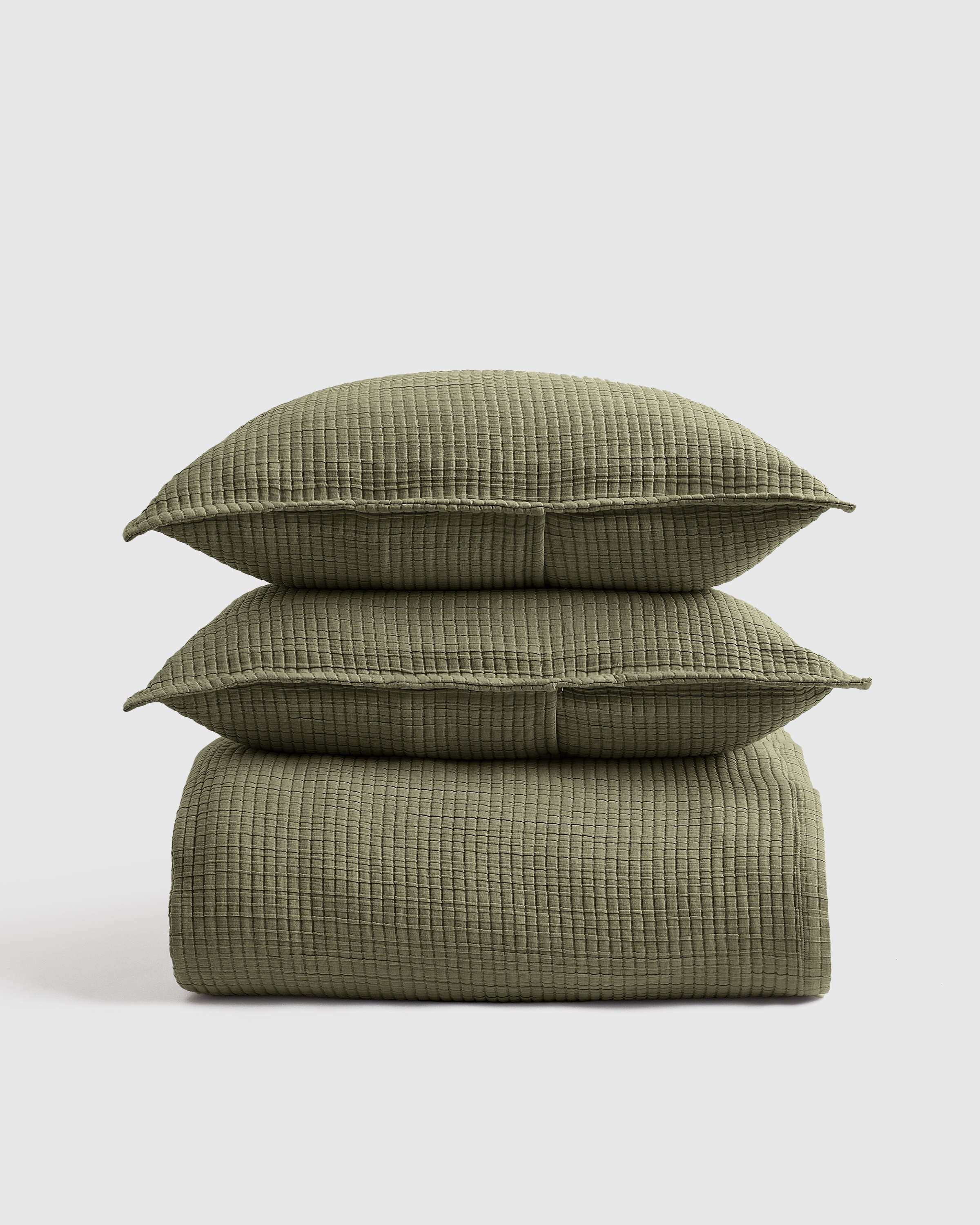 Olive Organic Ribbed Cotton Coverlet Set