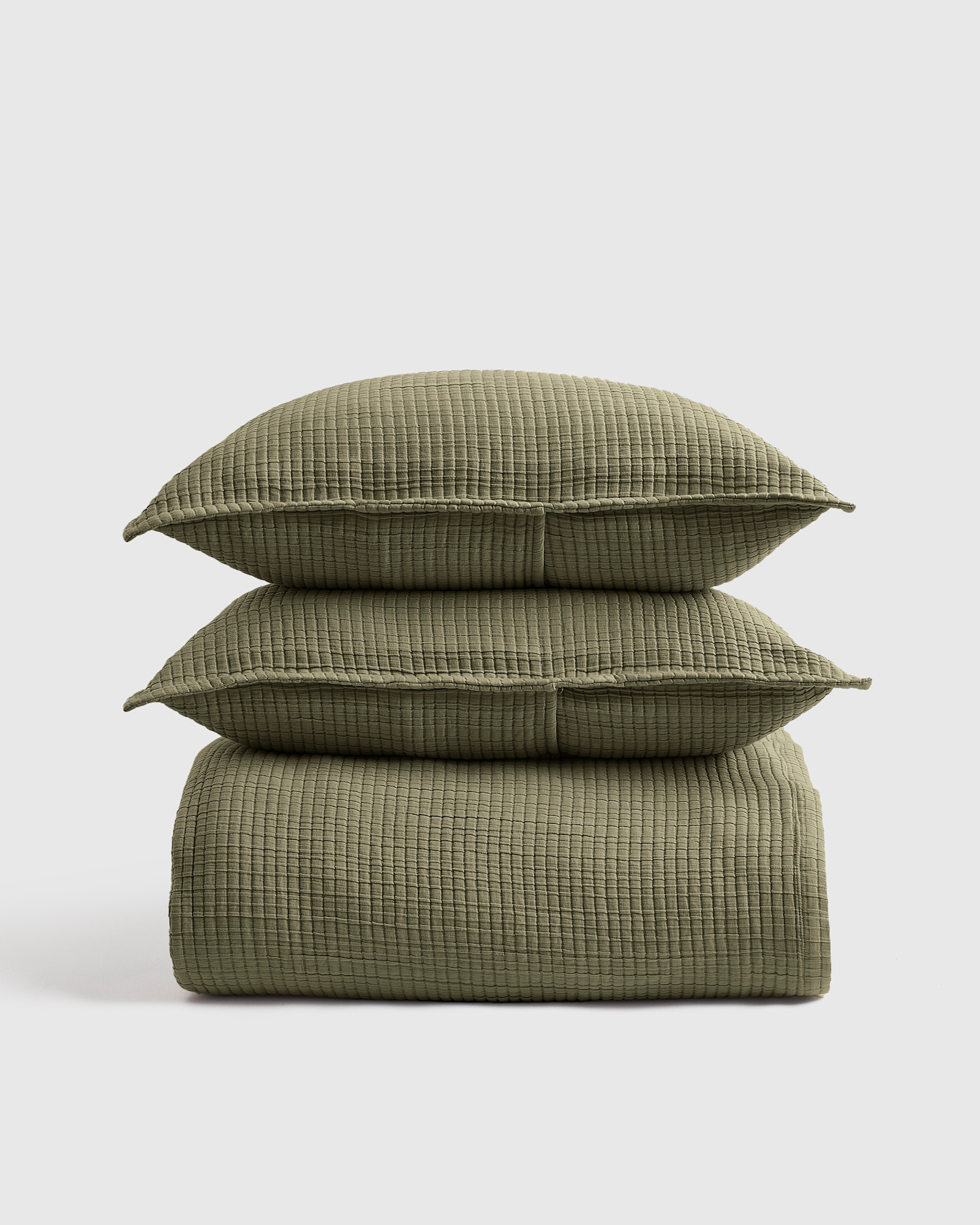Organic Ribbed Cotton Coverlet Set Olive