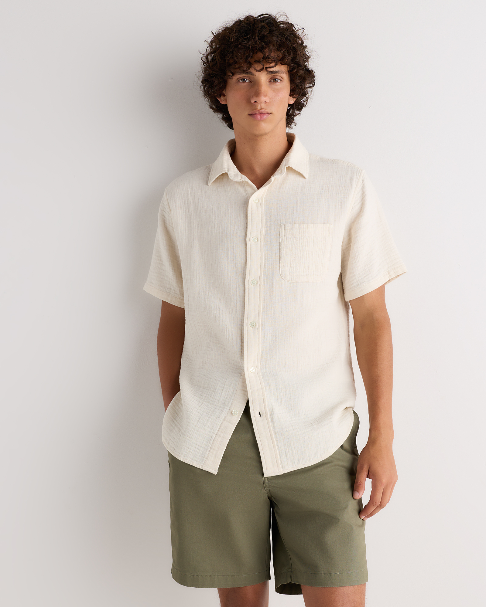 Birch White 100% Organic Cotton Gauze Short Sleeve Shirt