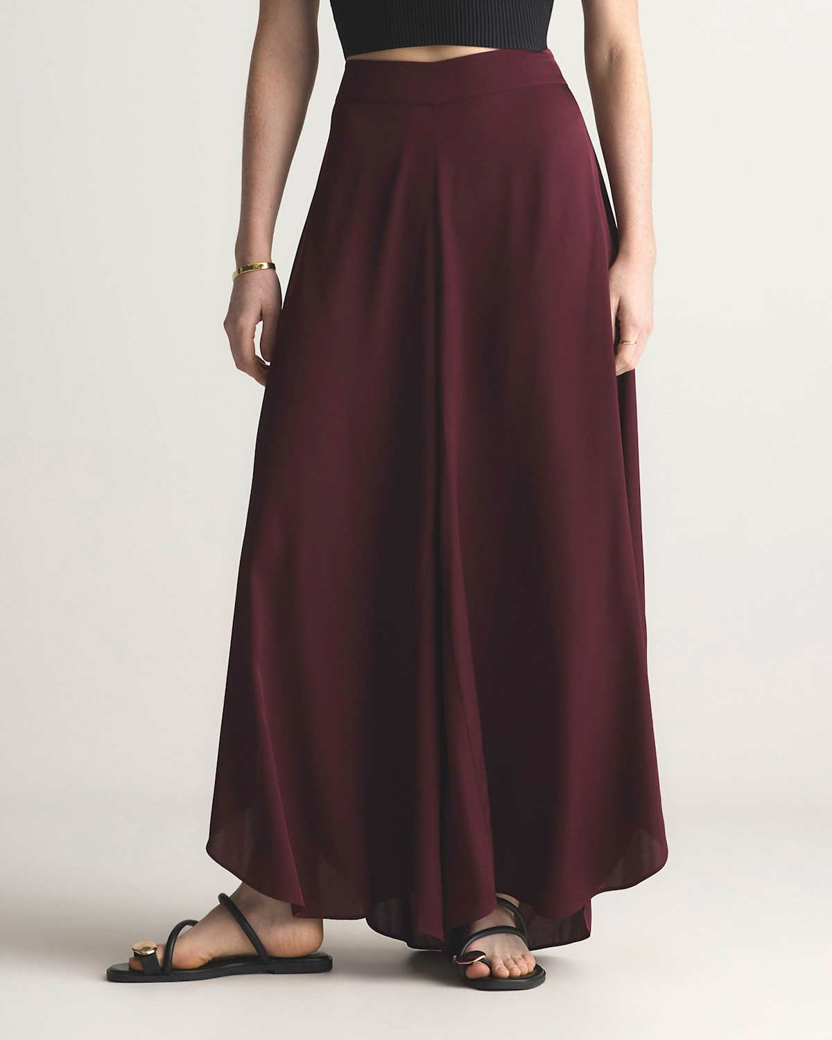 Quince Washable Stretch Silk Palazzo Pants in Wine Tasting Red