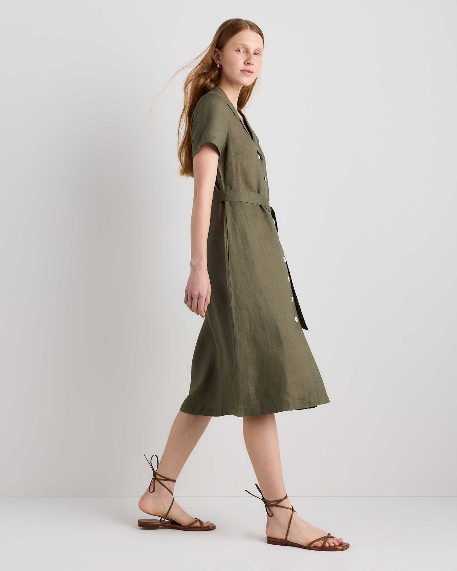 100% European Linen Button Front Dress in Bayberry Olive 100% European Linen Button Front Dress in Bayberry Olive