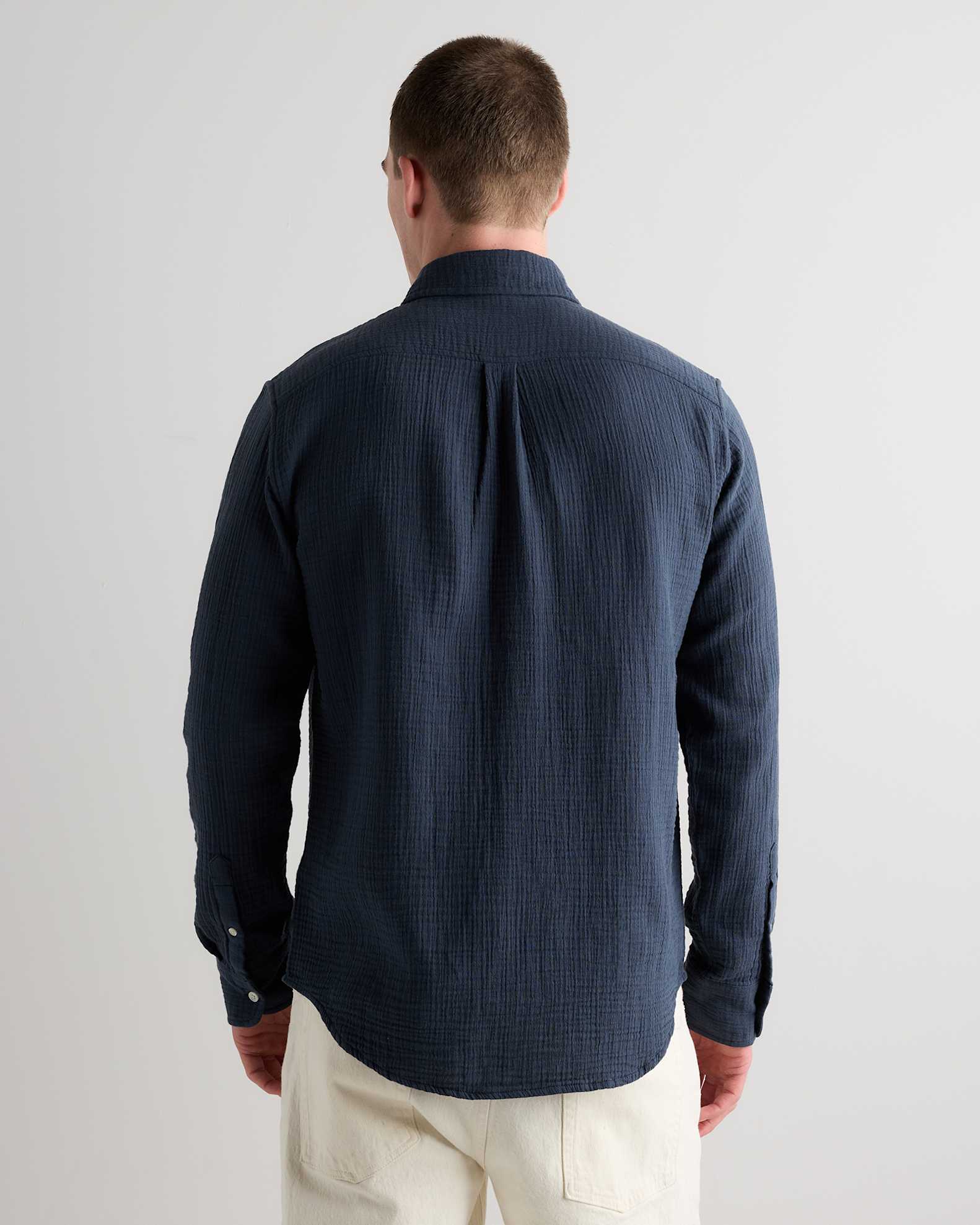 Men's 100% Organic Cotton Gauze Long Sleeve Shirt in Indigo Blue Men's 100% Organic Cotton Gauze Long Sleeve Shirt in Indigo Blue