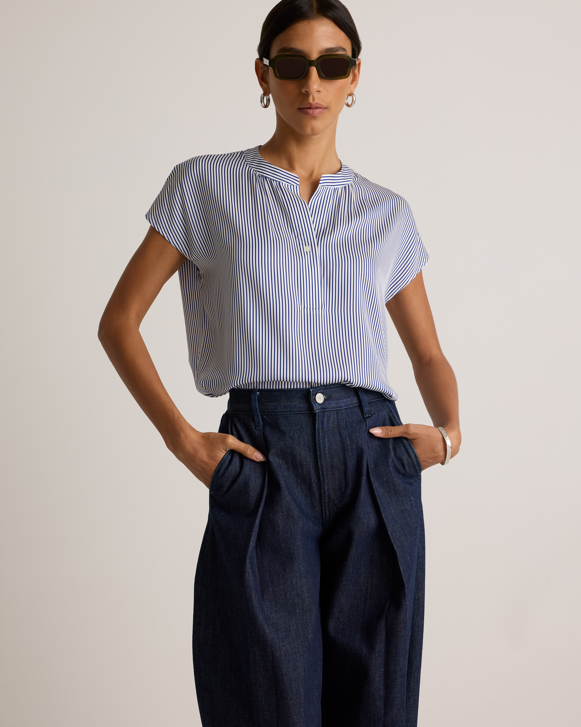 Washable Stretch Silk Dolman Sleeve Blouse