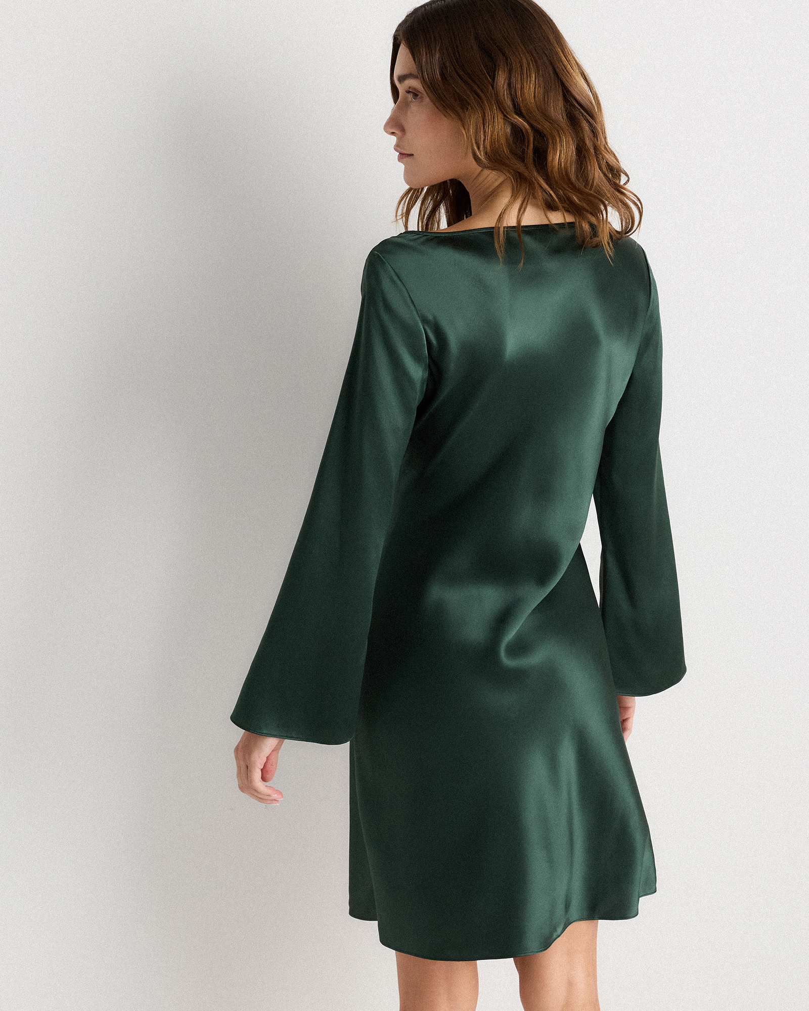 green emerald velvet dress Jade Green Satin Long Sleeve Wrap Top Ruched Mini Dress – AX Paris US