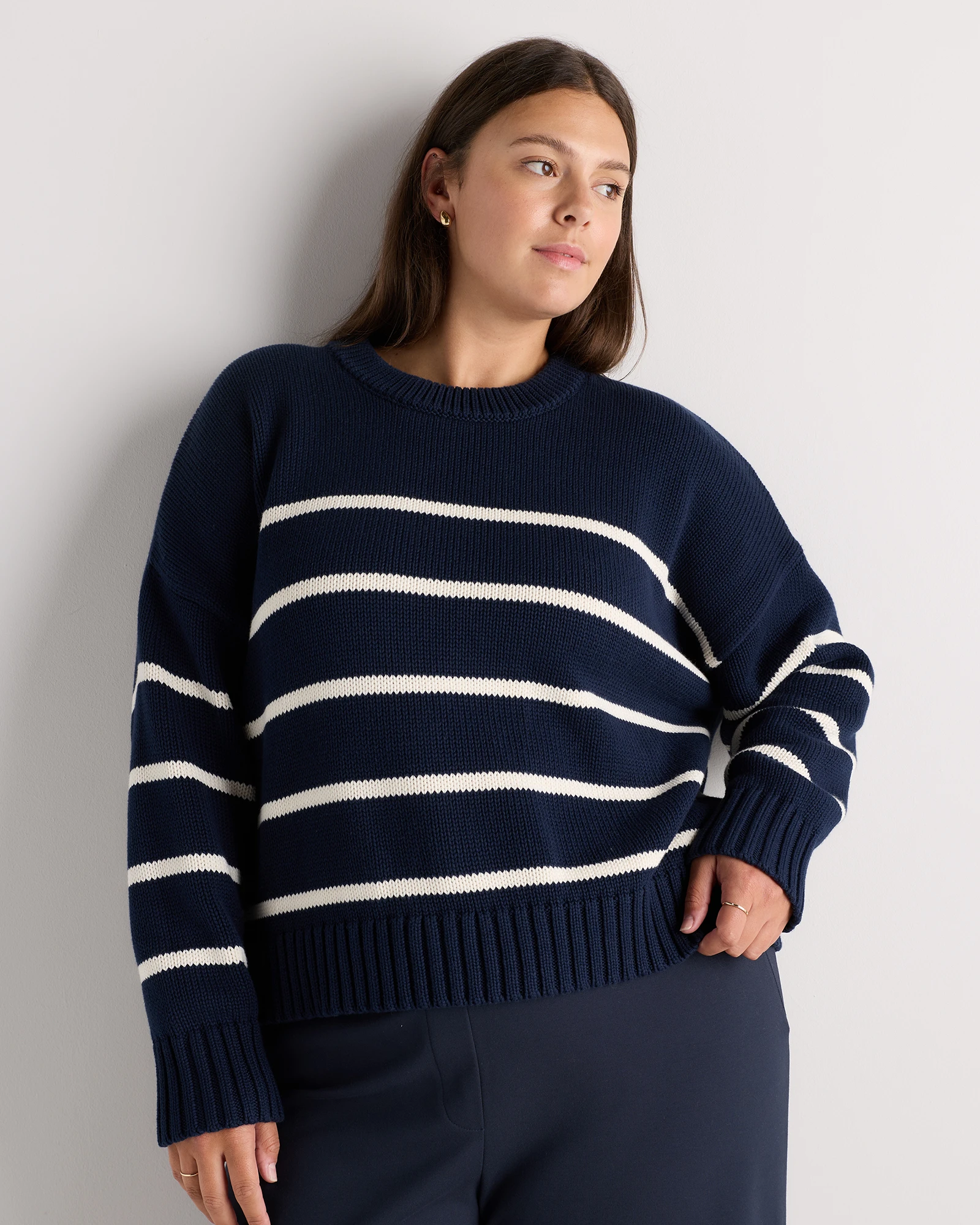 Women's Plus Size 100% Organic Cotton Striped Crew Sweater