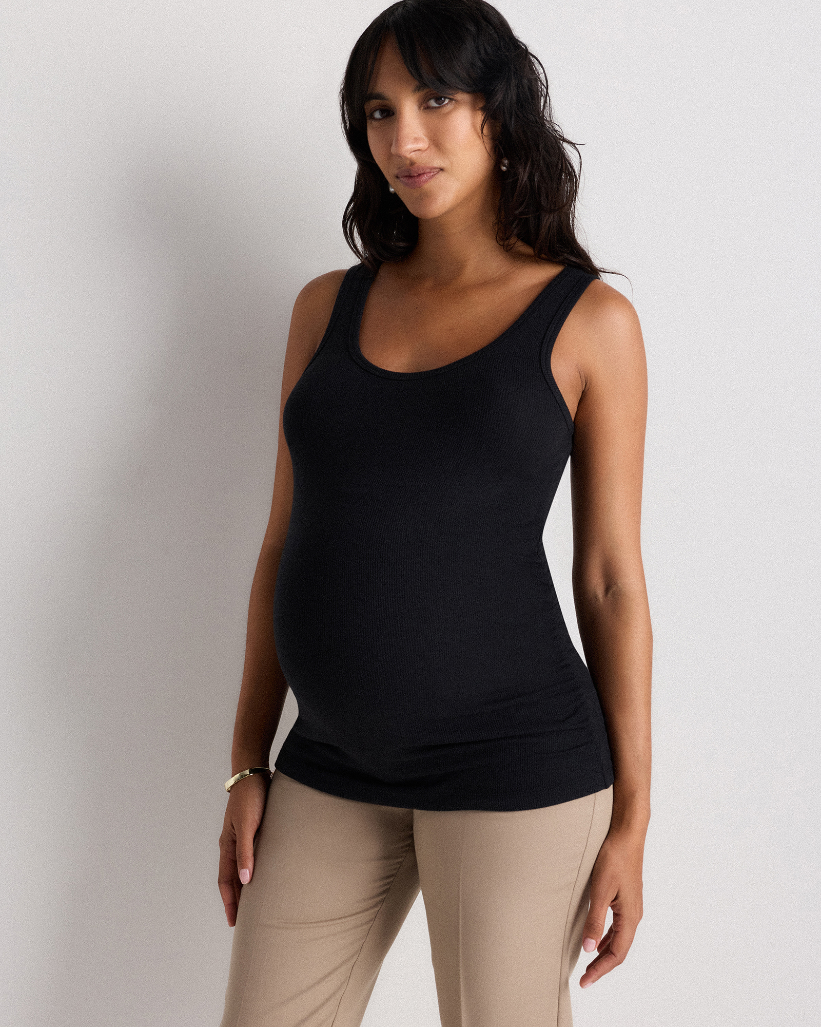 Bold Black Bamboo Rib Maternity Scoop Neck Tank