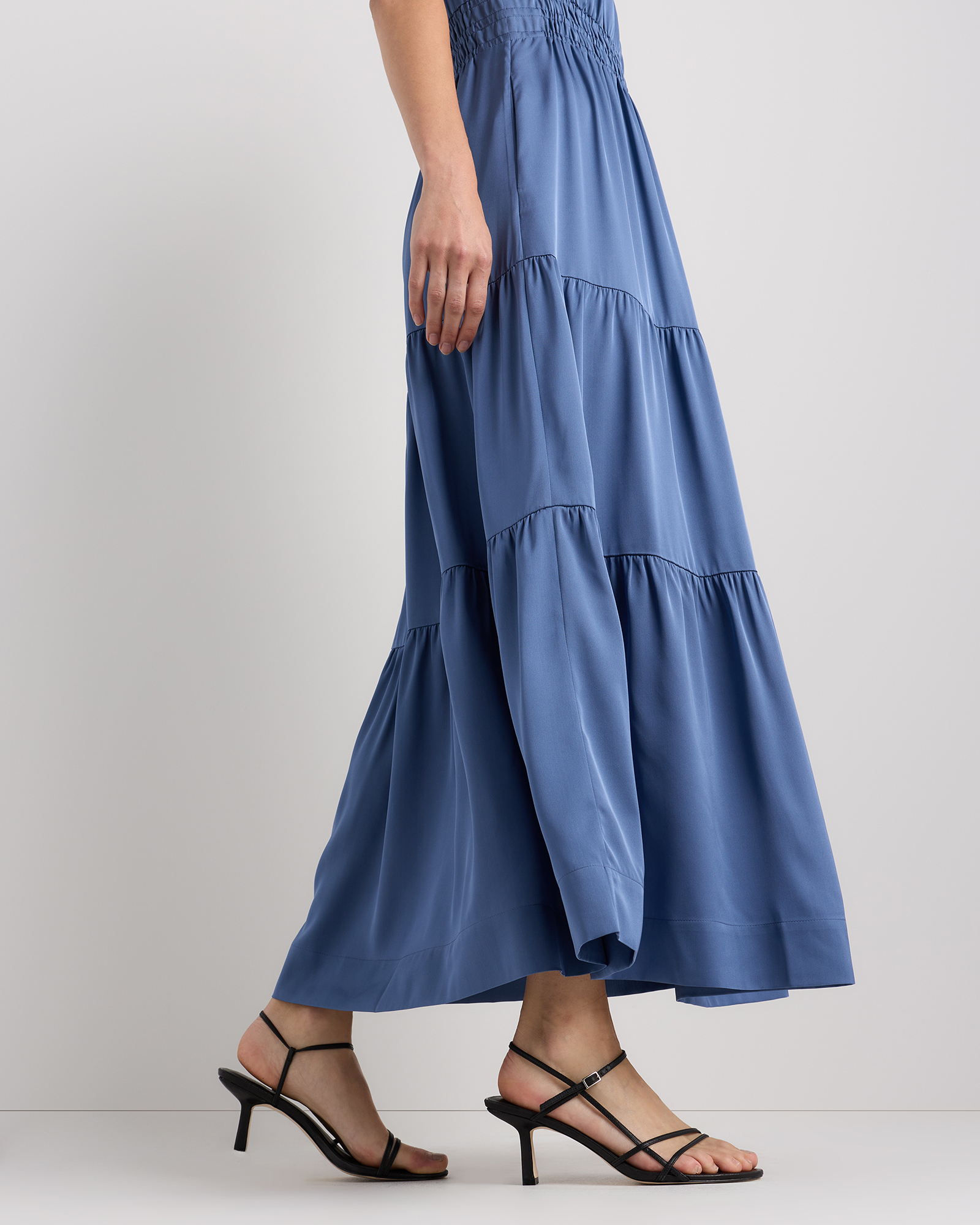 Washable Stretch Silk Tiered Maxi Dress in Moonstone Blue
