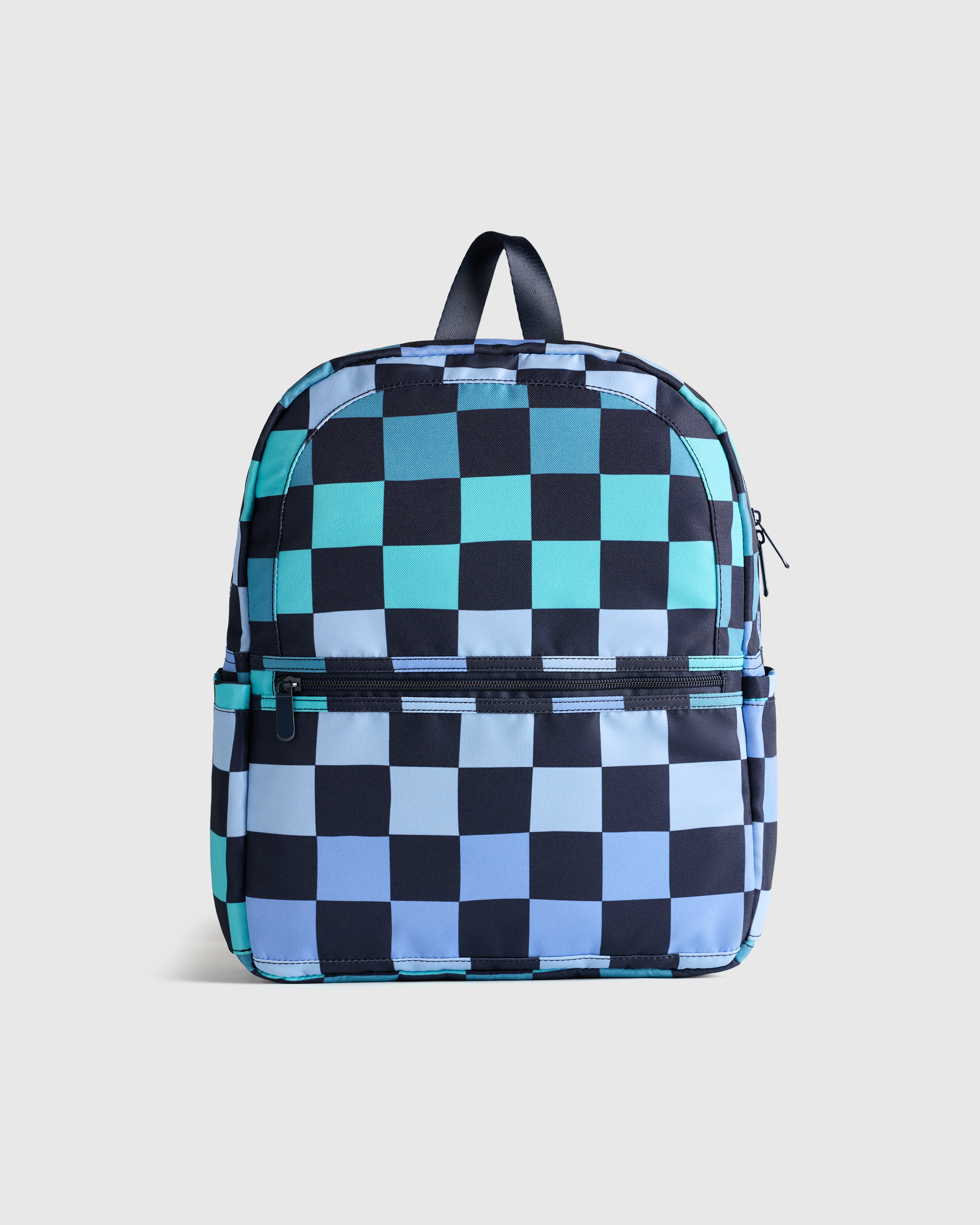Blue Checks Recycled Double Pocket Backpack