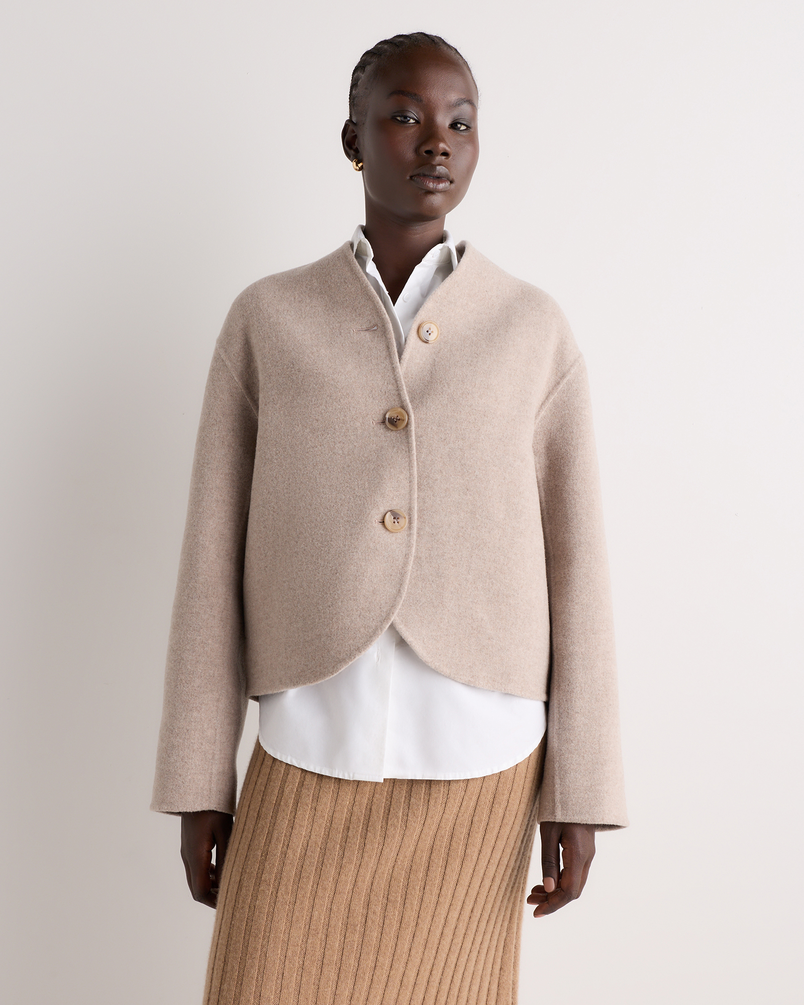 Oat Blouson écourté sans col en laine mérinos double face