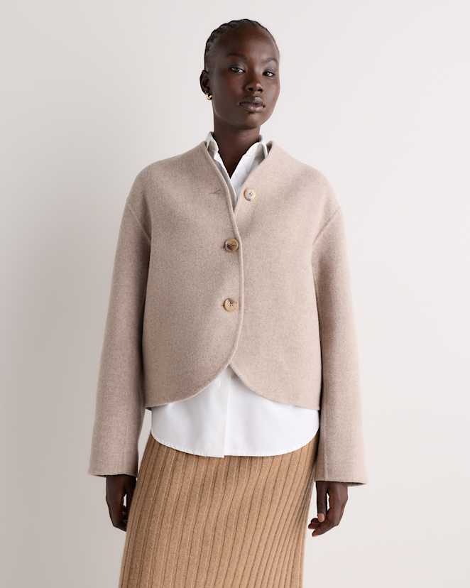 Oat Double-Faced Merino Wool Collarless Cropped Jacket