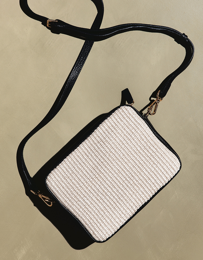 Natural Italian Leather & Raffia Crossbody