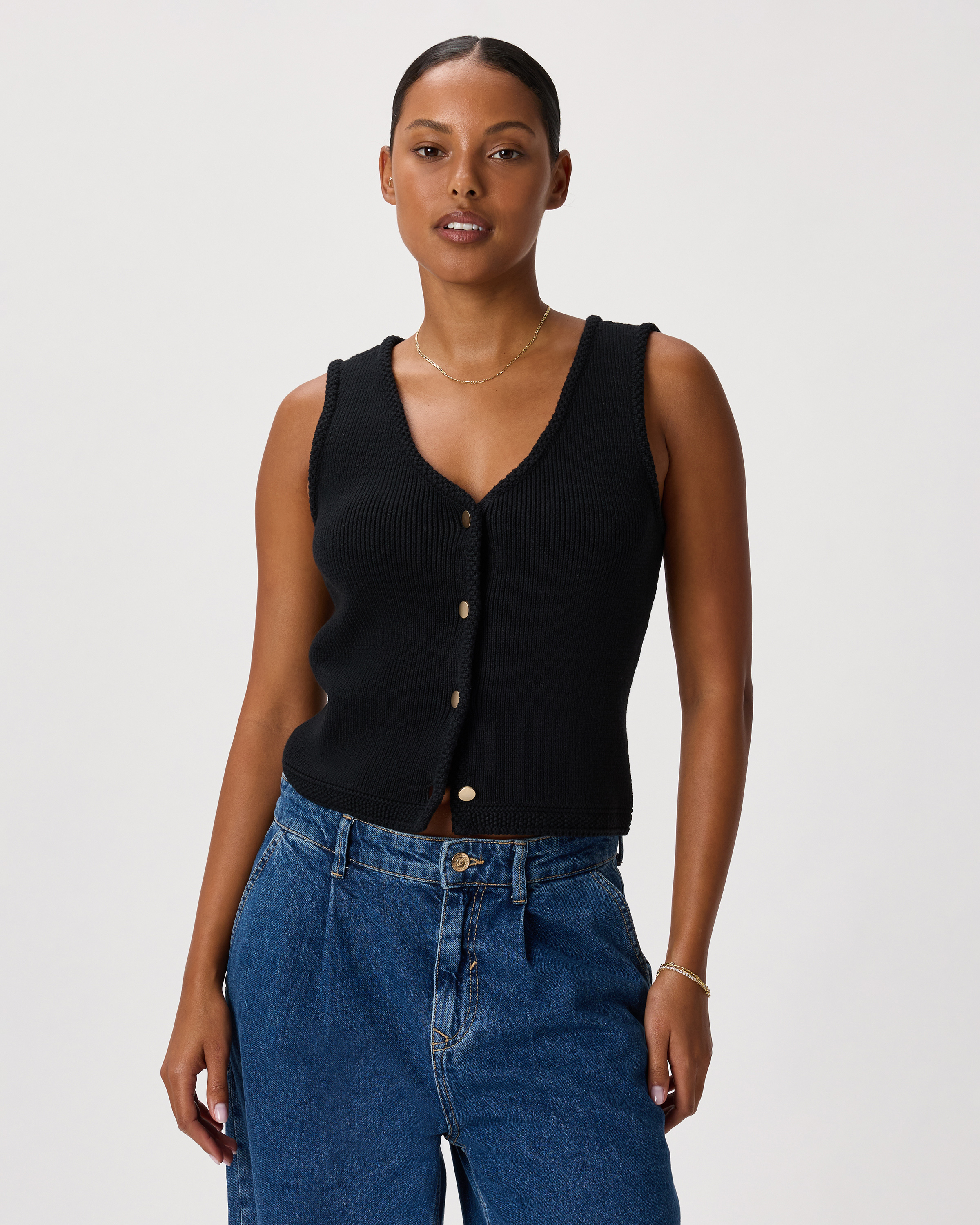 Black 100% Organic Cotton V-Neck Sweater Vest
