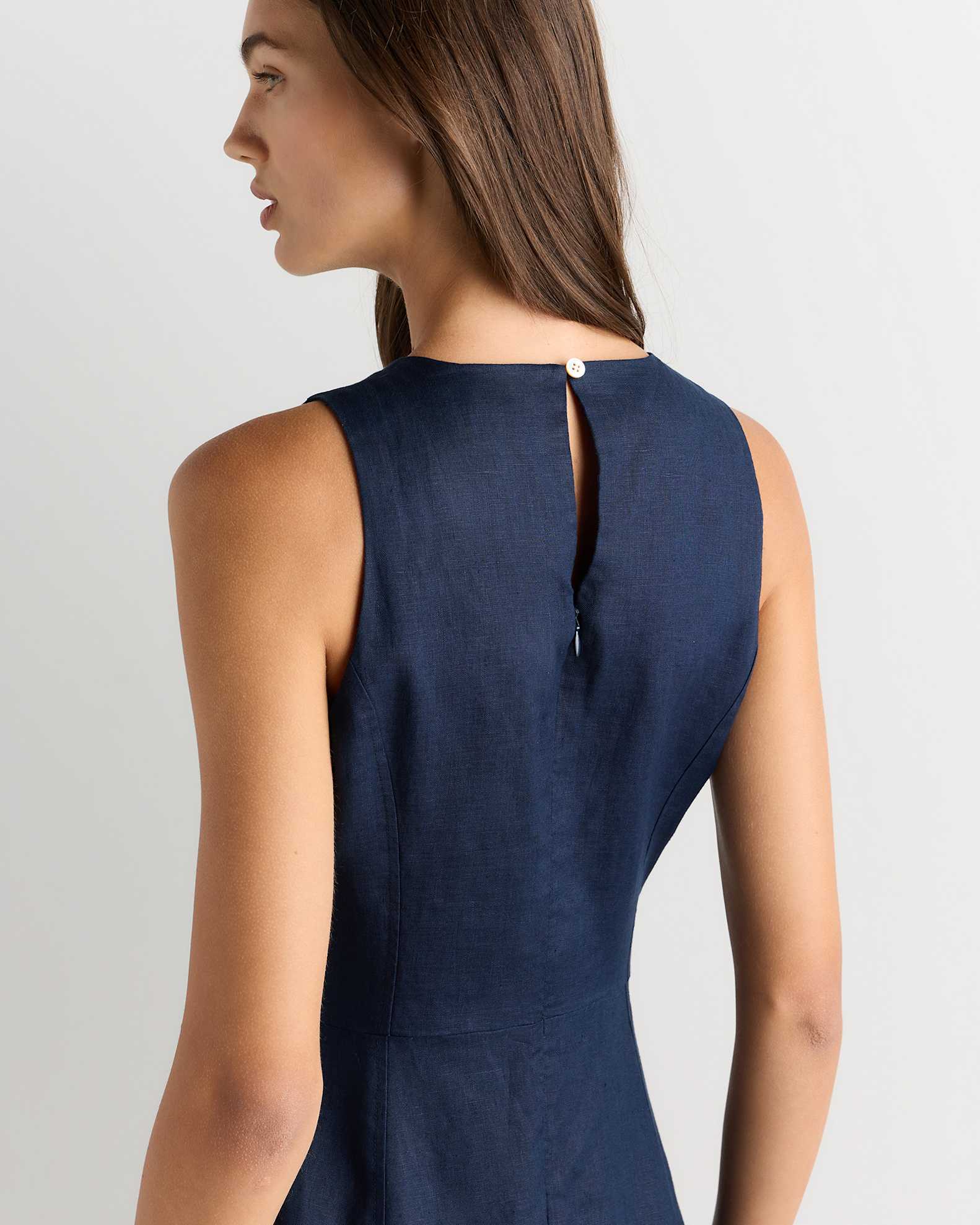 100% European Linen High Neck Dress in Deep Navy 100% European Linen High Neck Dress in Deep Navy
