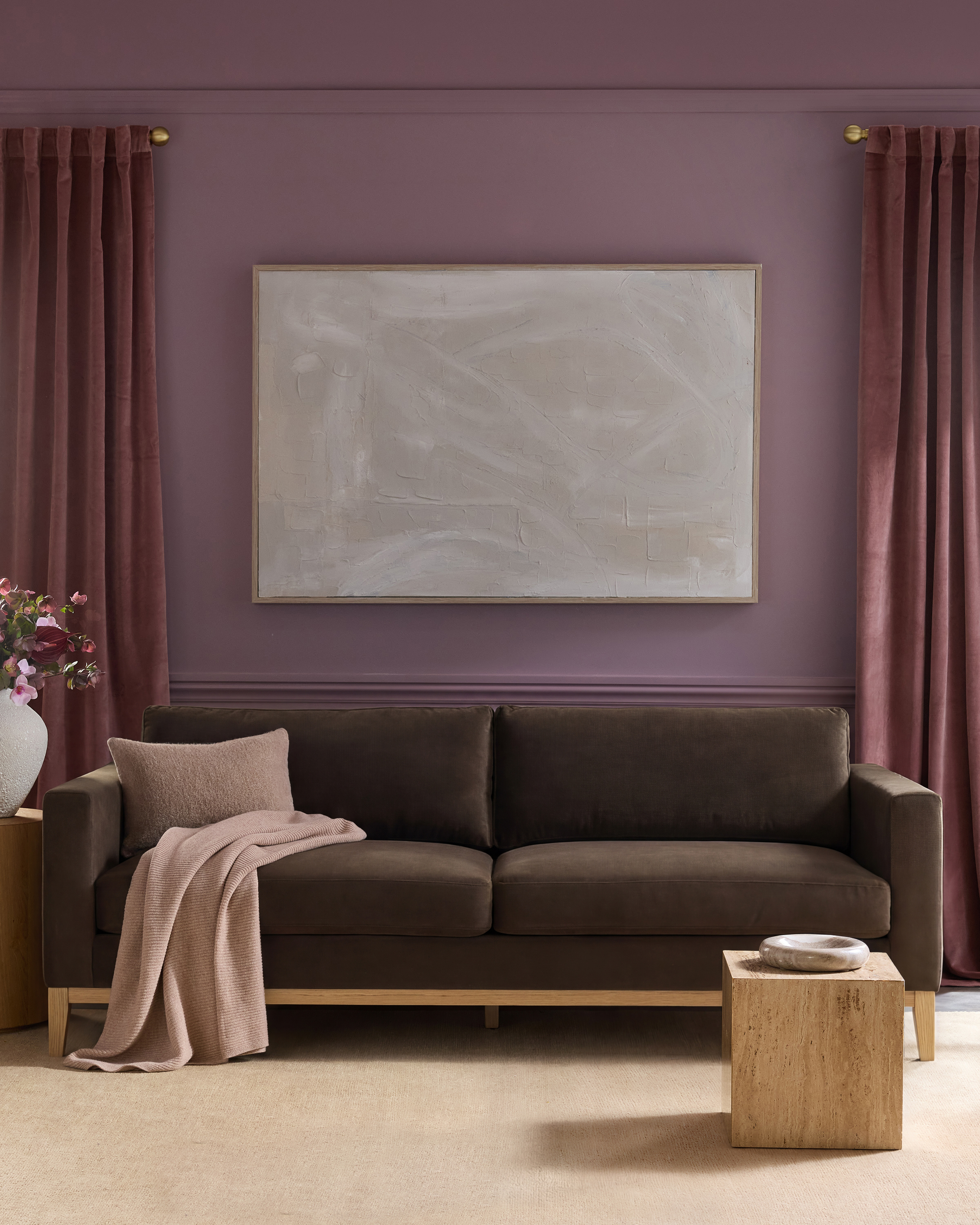 Performance Velvet Sofa with Solid Oak Base - thumbnail 2