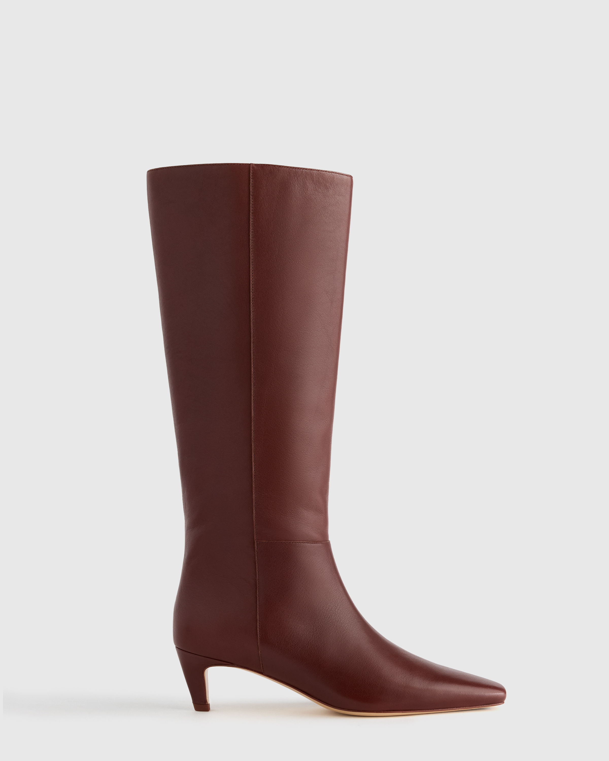 Merlot Italian Leather Tall Kitten Heel Boots