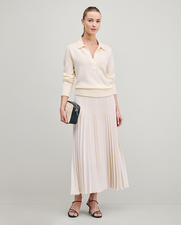 Porcelain Ivory Pleated Matte Midi Skirt