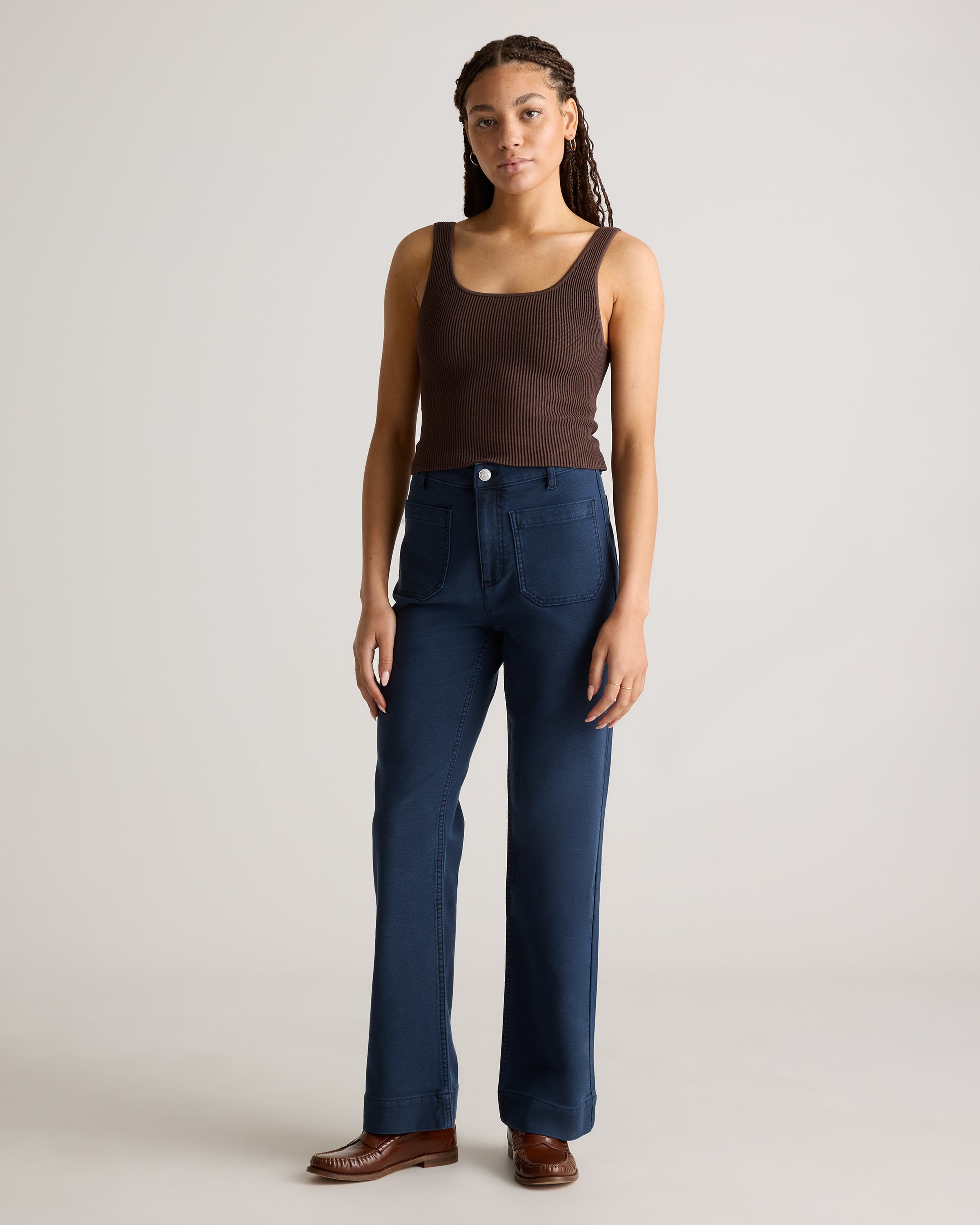 French Terry Wide Leg Pants in Deep Navy
