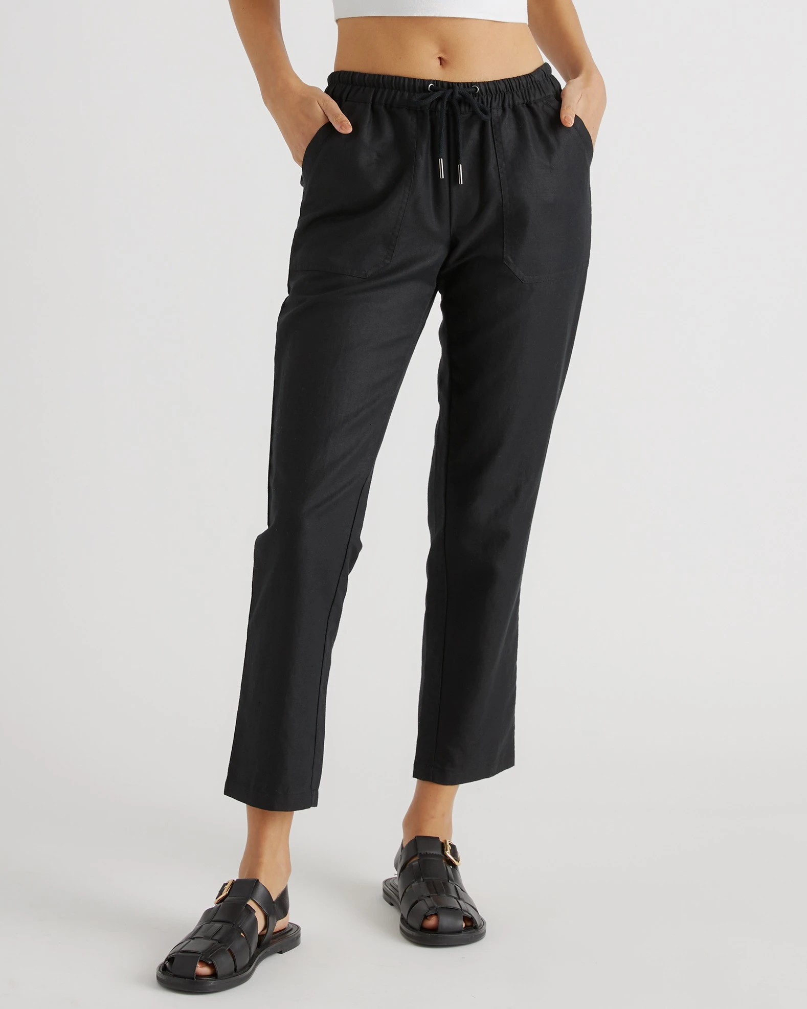 Cotton Linen Twill Straight Leg Pants