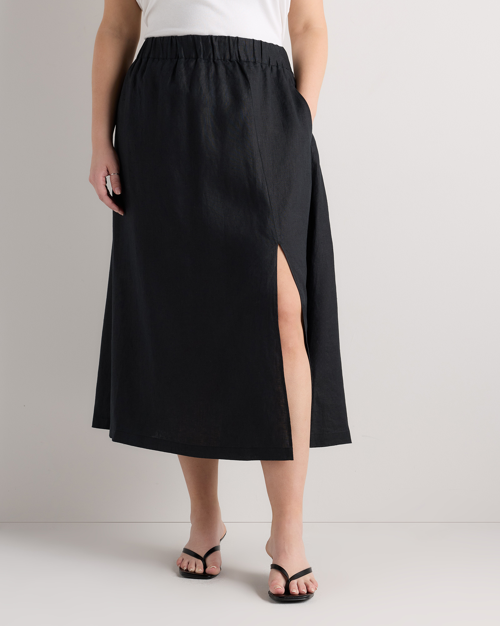 Black Women's Plus Size 100% European Linen Maxi Skirt