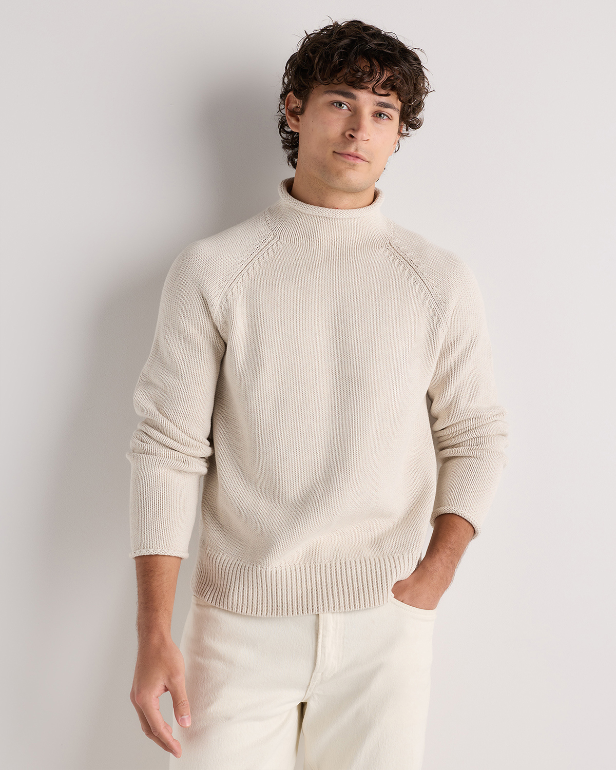 Speckled Beige 100% Organic Cotton Rollneck Sweater