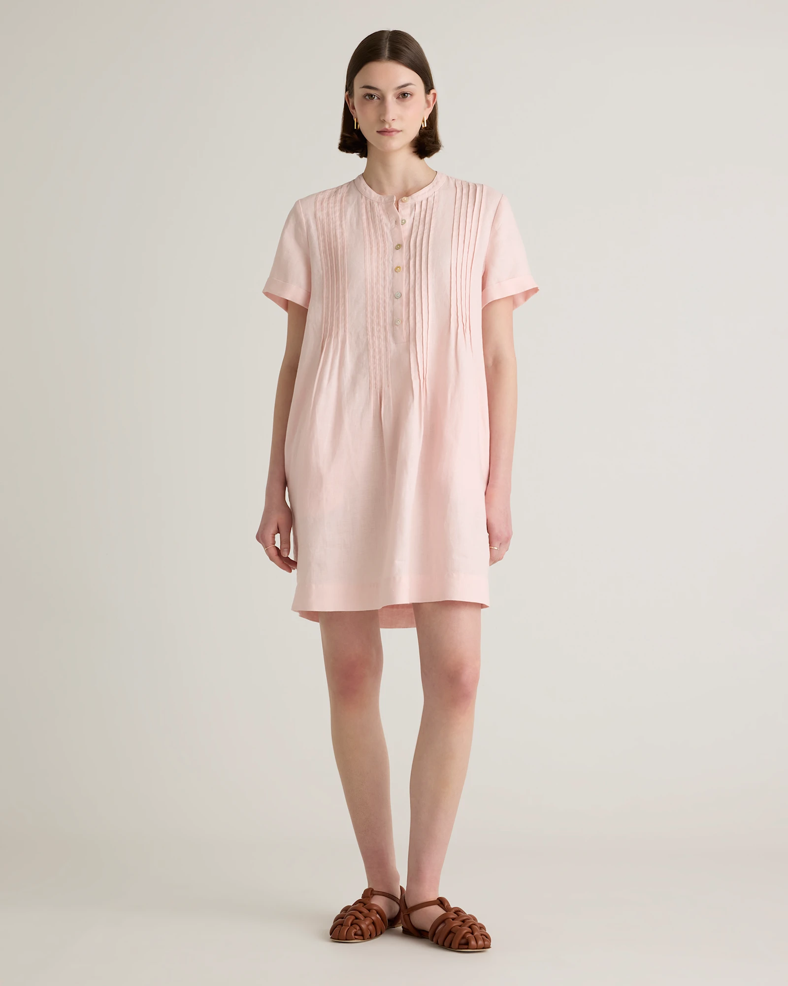 100% European Linen Short Sleeve Swing Dress