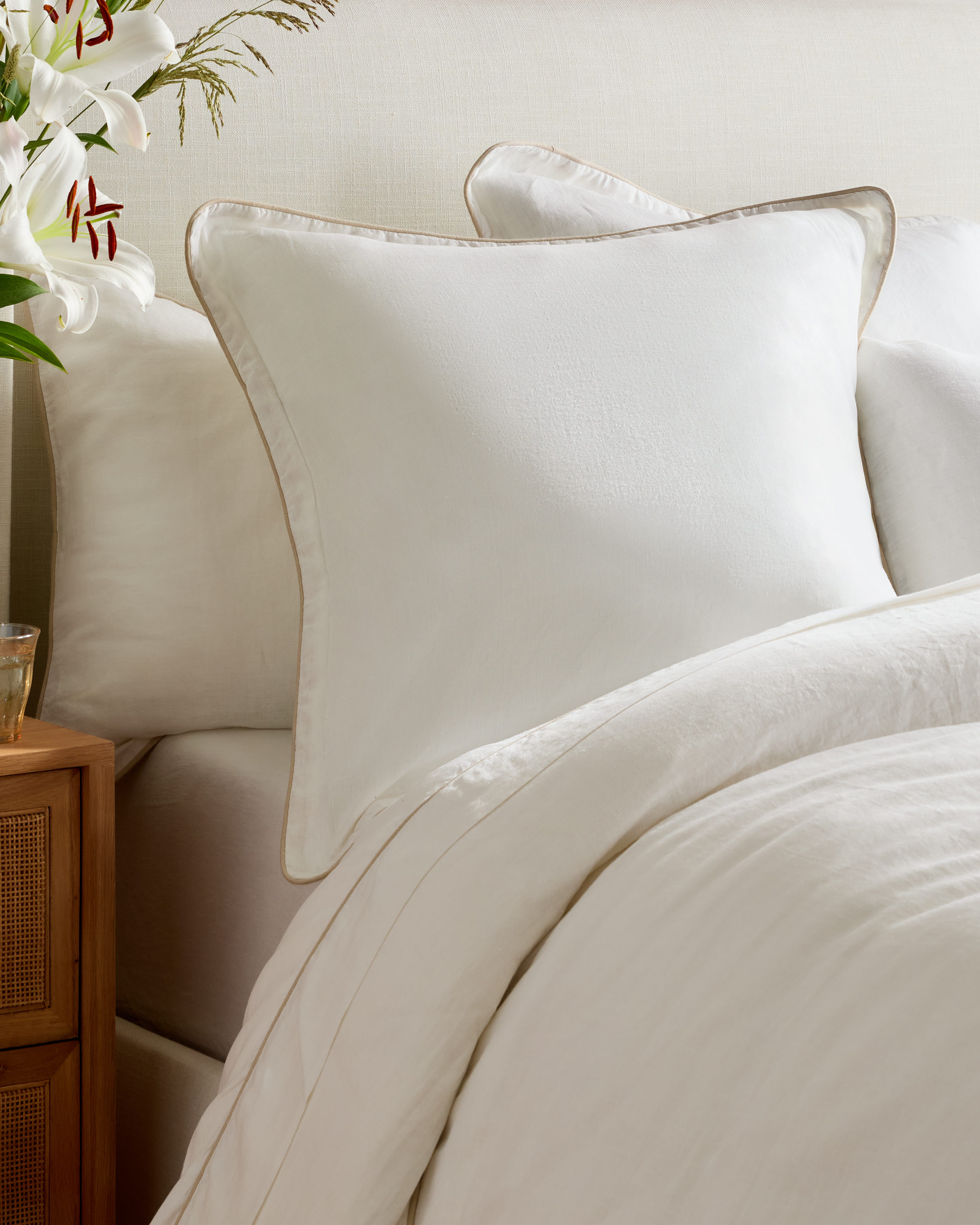 White/Toffee European Linen Piped Euro Sham 