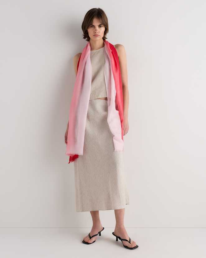 Powder Pink/Red Coral Featherweight Merino Wool Dip-Dye Scarf