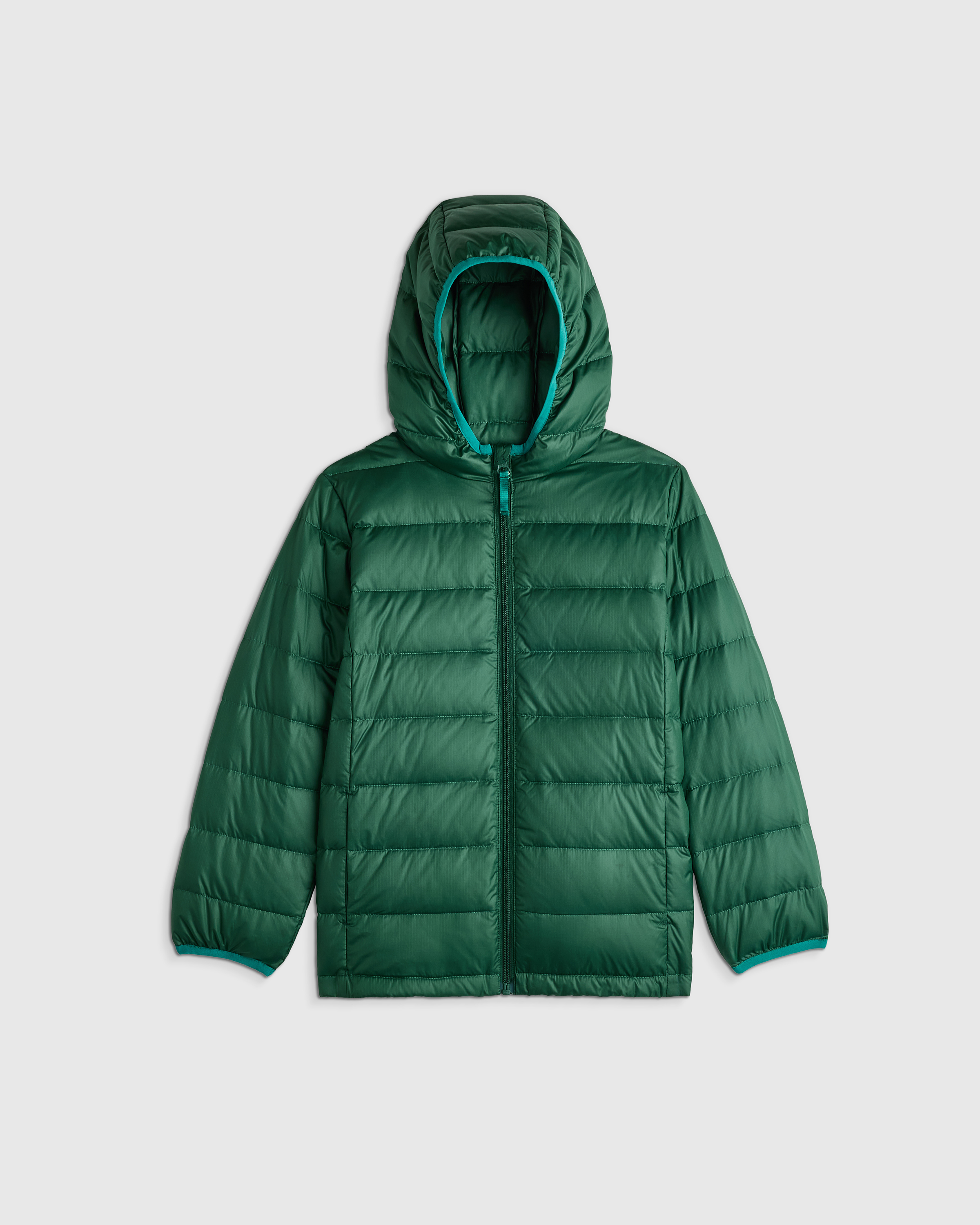 Dark Green Lightweight Down Hooded Puffer Jacket