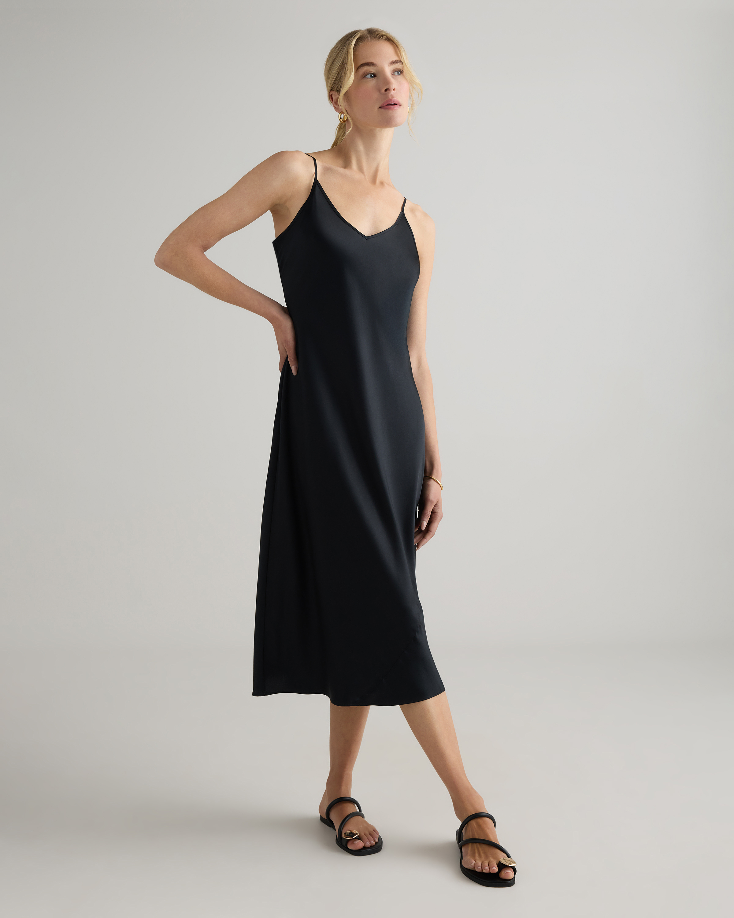 Black 100% Washable Silk Slip Dress