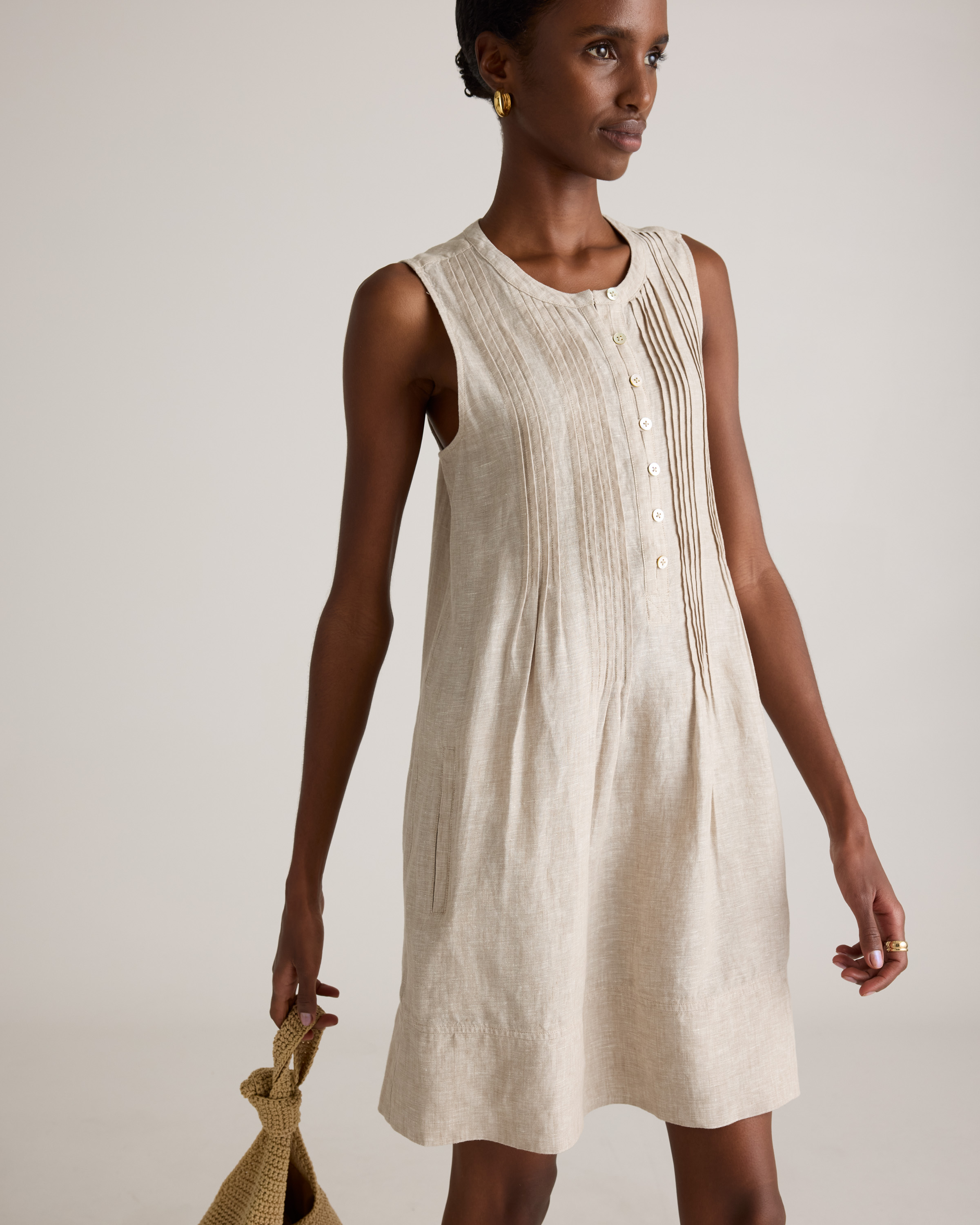 Quince Women's Sleeveless Swing Dress, 100% European Linen, Flax Color, Size XL - Eco-Friendly & Stylish