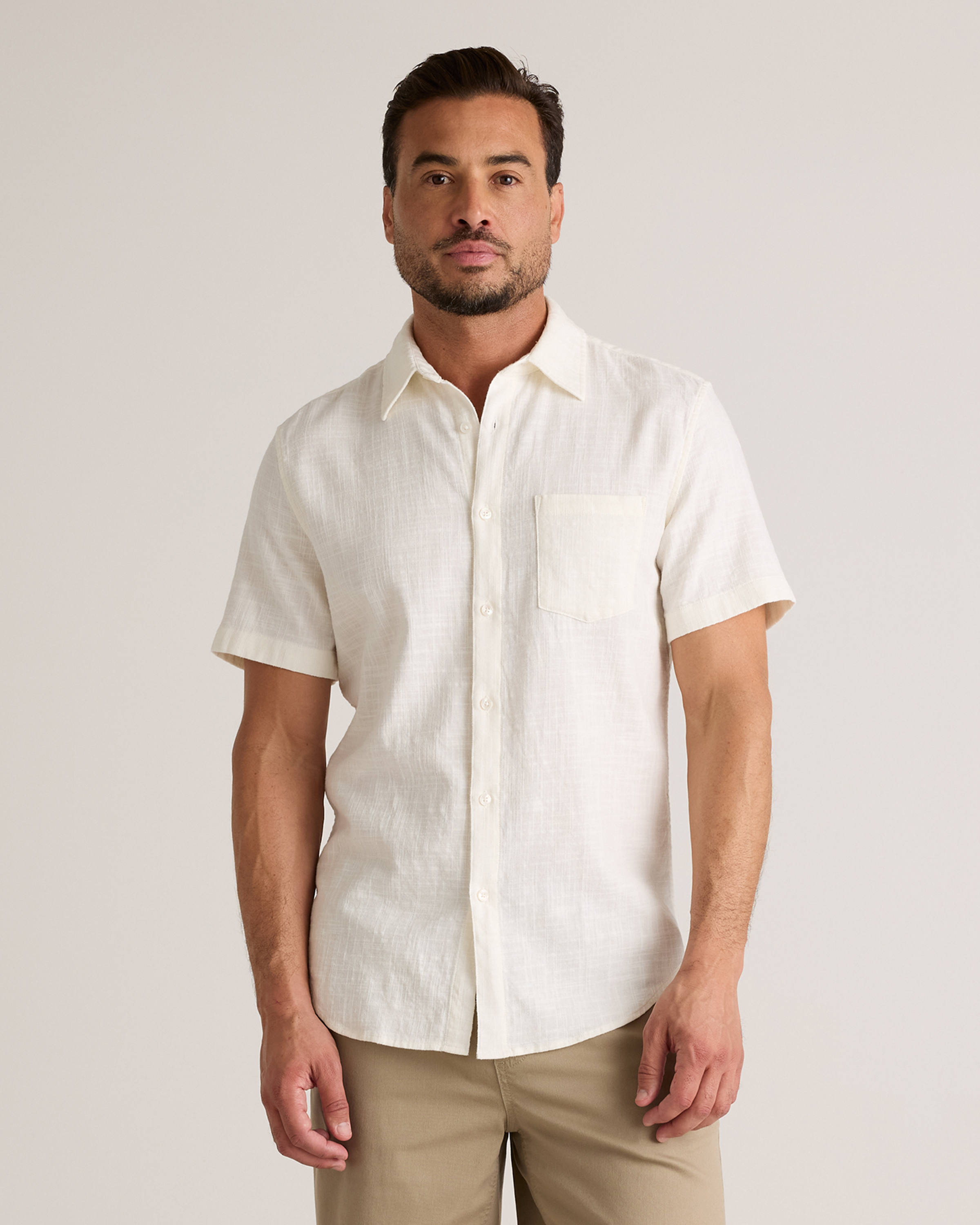 Quince Men's Stretch Selvage Short Sleeve Shirt In White