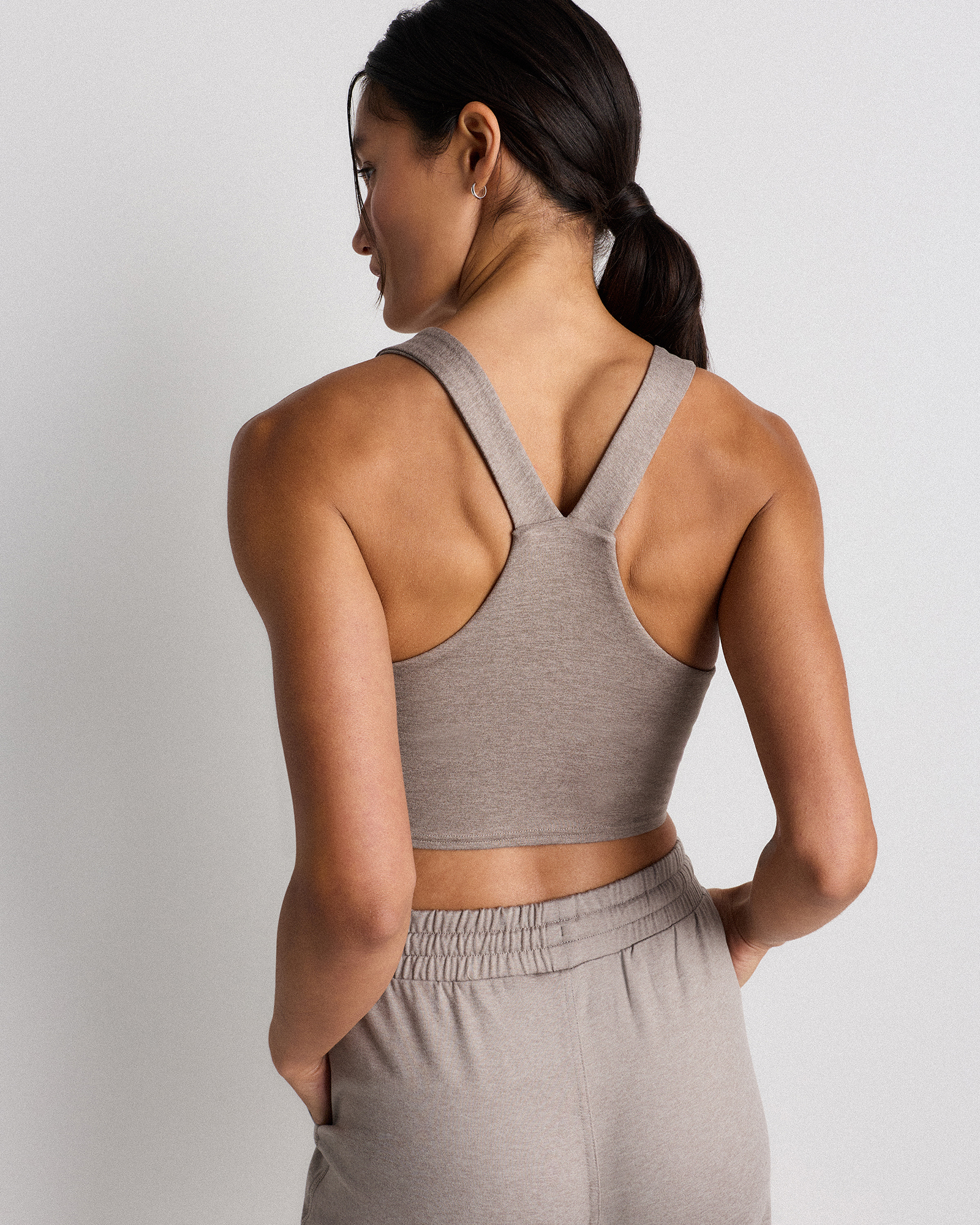 Ultra-Soft V-Neck Cropped Tank in Heather Morel Grey