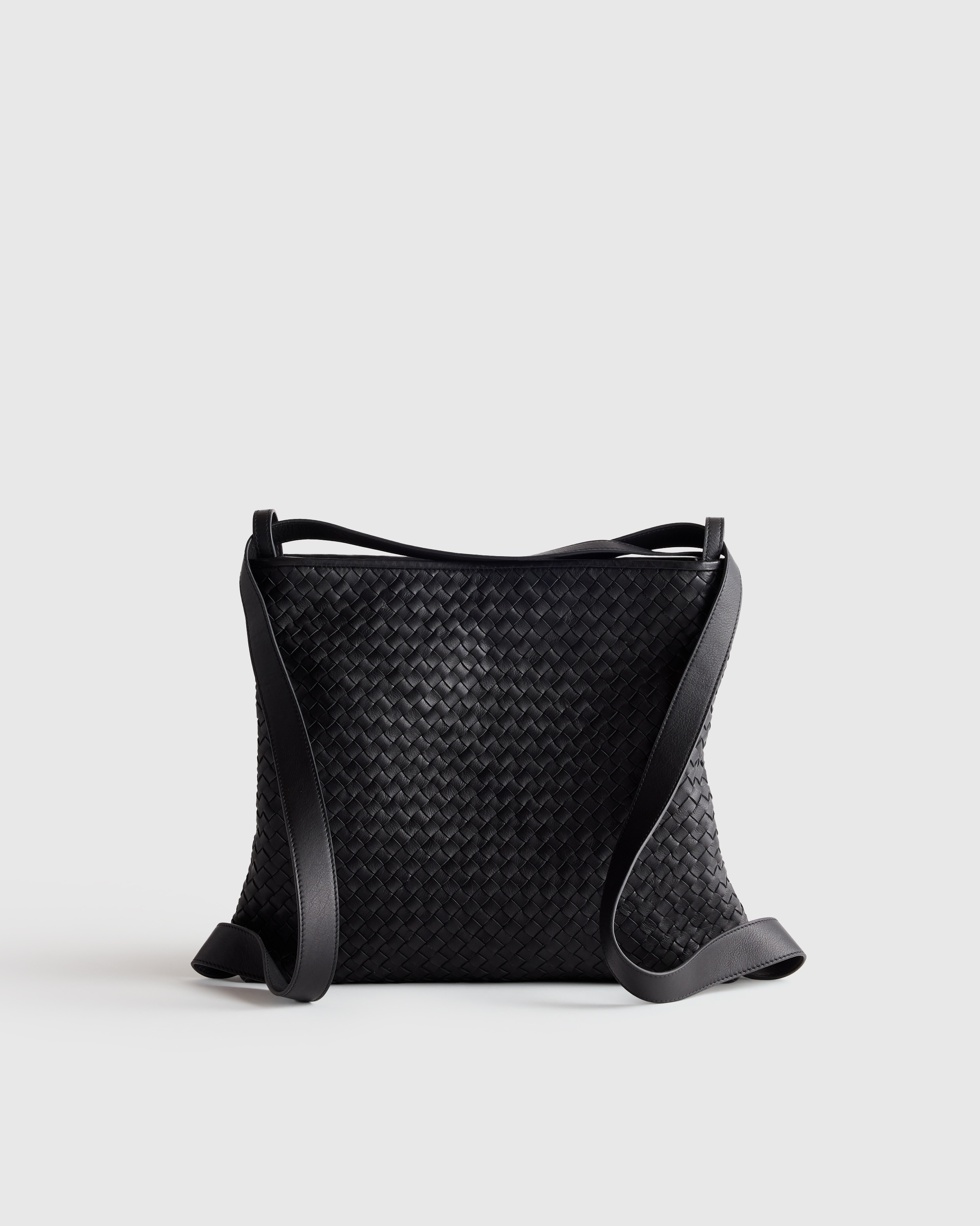 Italian Leather Handwoven Convertible Backpack in Black