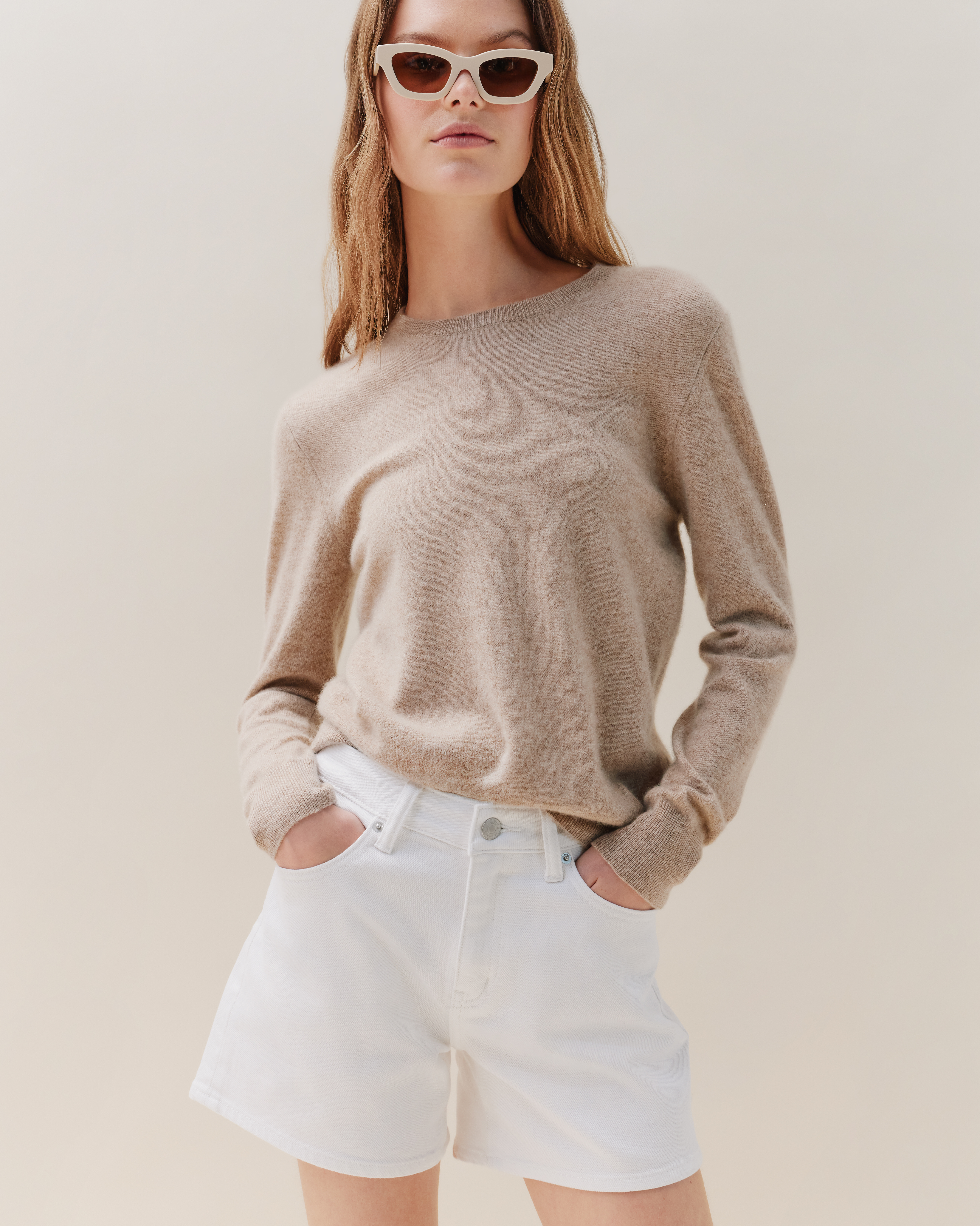 Oatmeal Mongolian Cashmere Crewneck Sweater
