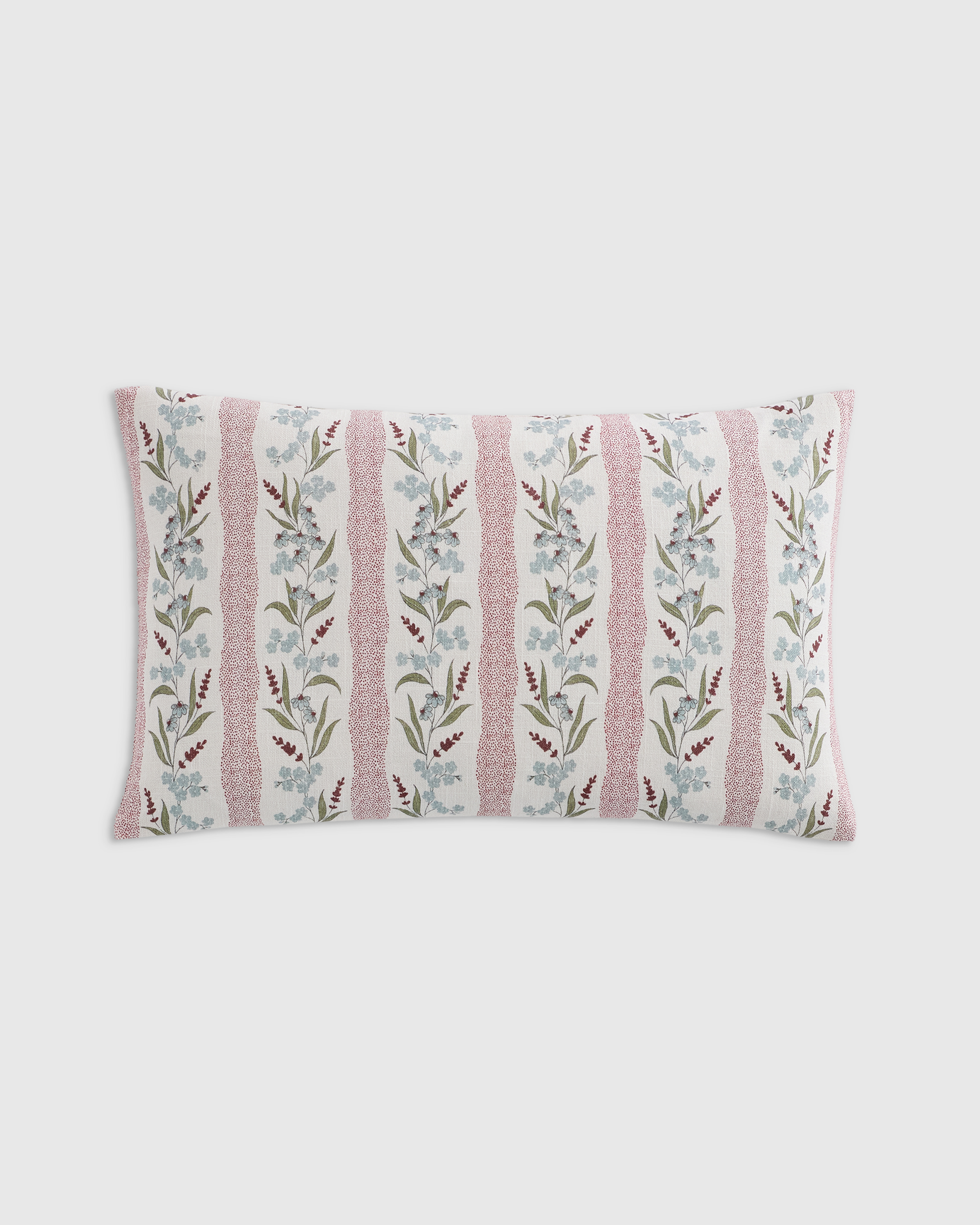 Red Stripe Wildflower Cotton Pillow Cover