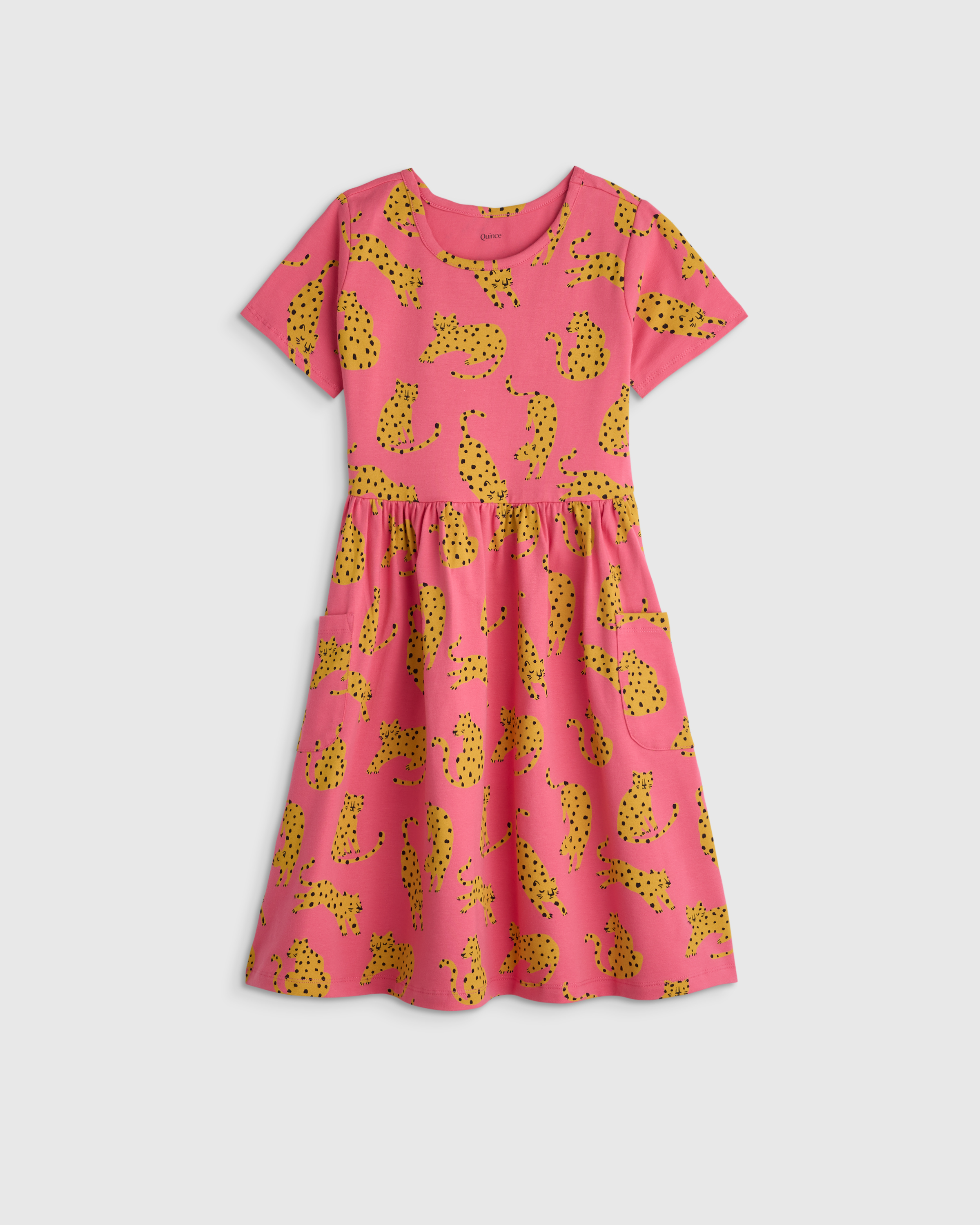Pink Jungle Cats Organic Cotton Fit and Flare Pocket Dress