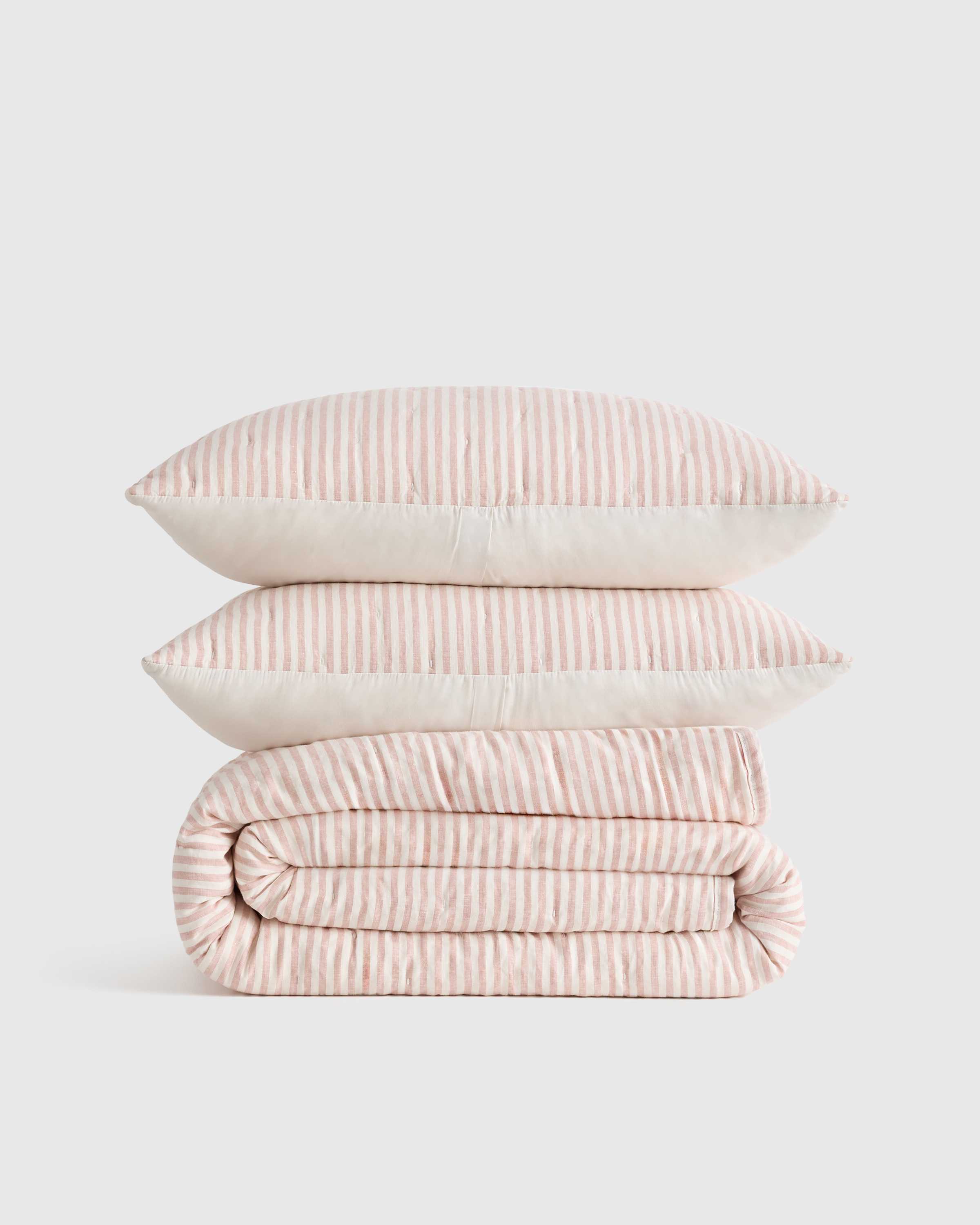 Dusty Mauve/White Stripe European Linen Patterned Quilt Set