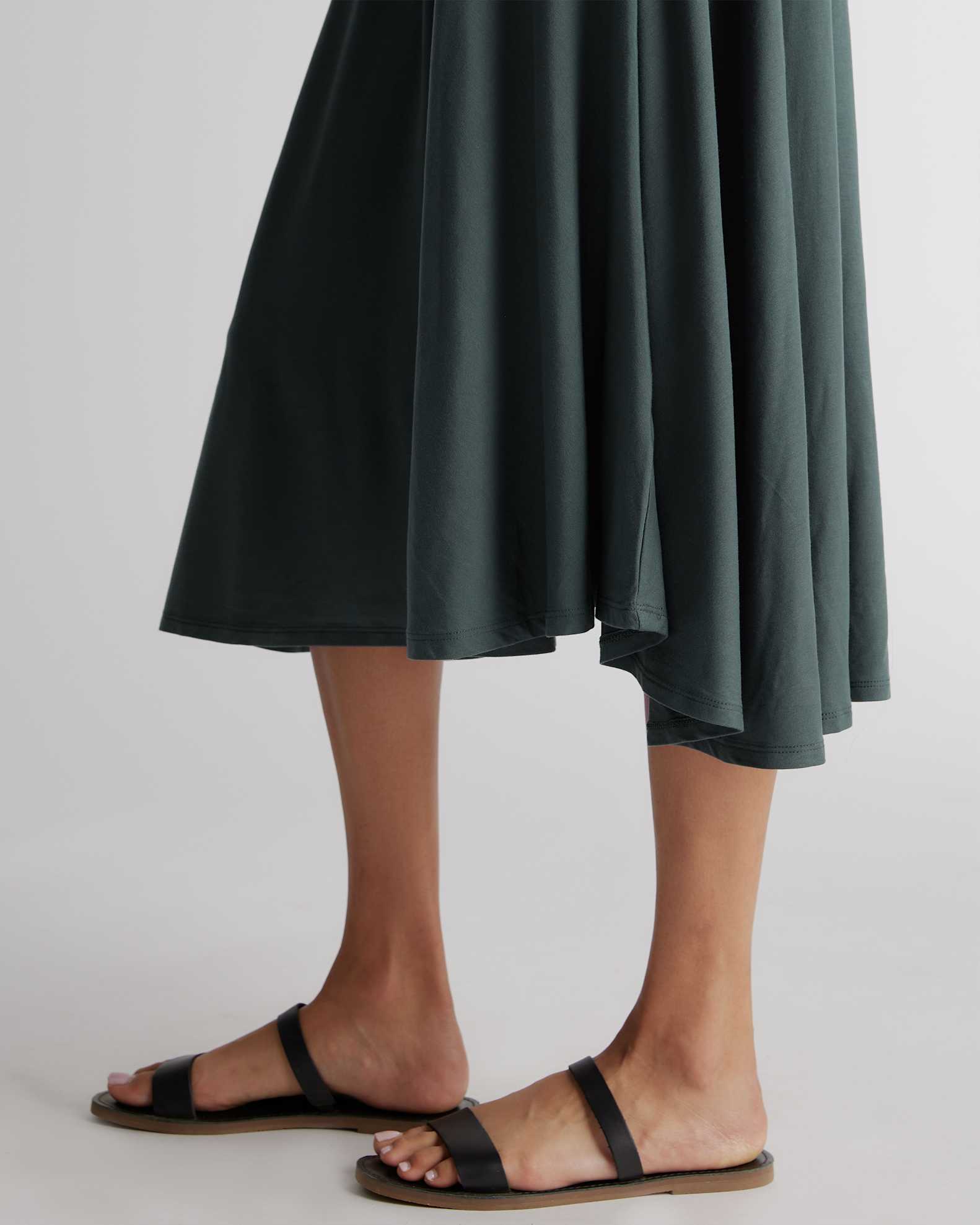 Tencel Jersey Fit & Flare Dress in Dark Olive Tencel Jersey Fit & Flare Dress in Dark Olive