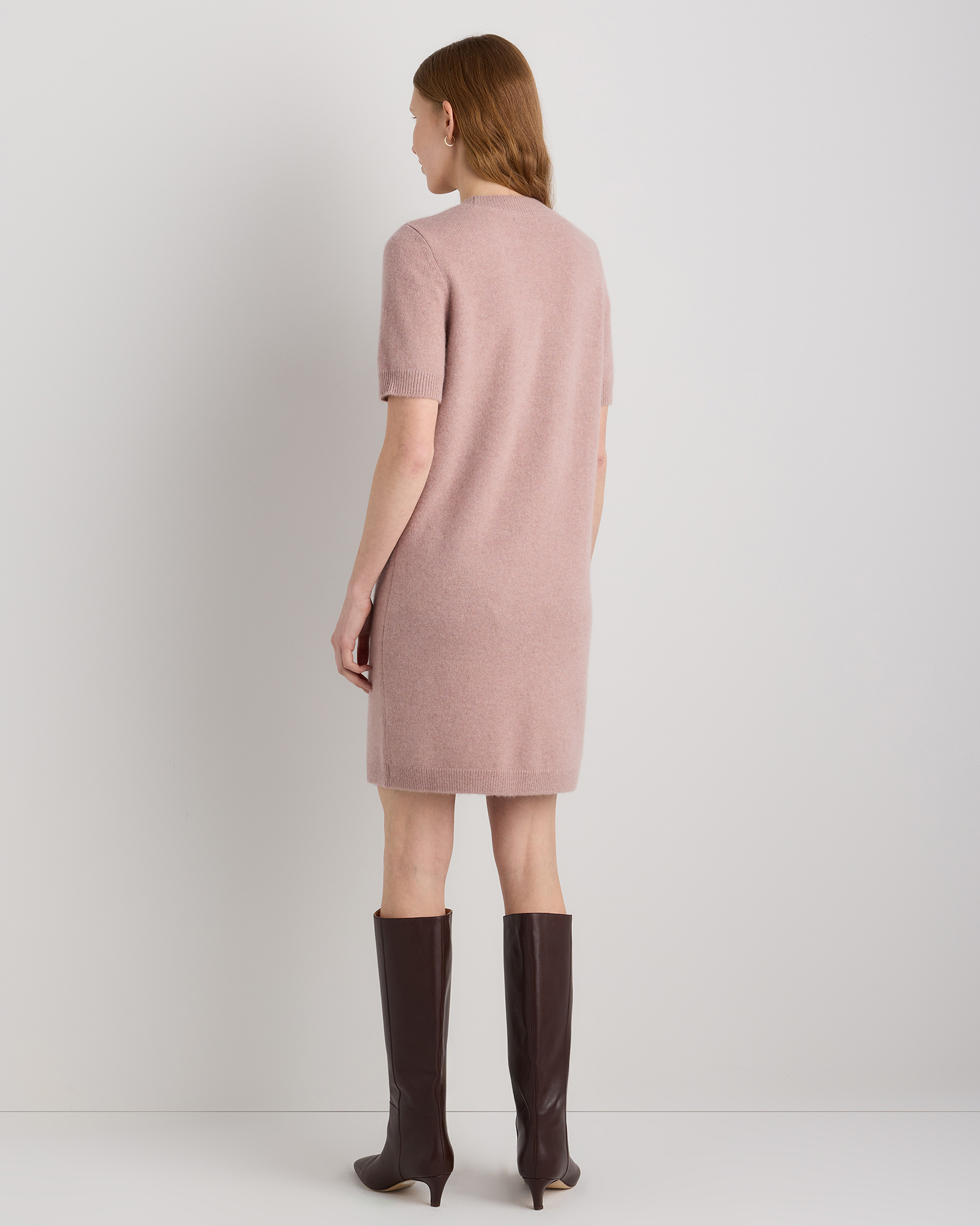 pink cashmere dress Women's Cotton Cashmere Maternity Fitted Midi Dress in Sugar Stone Pink, Size Small by Quince