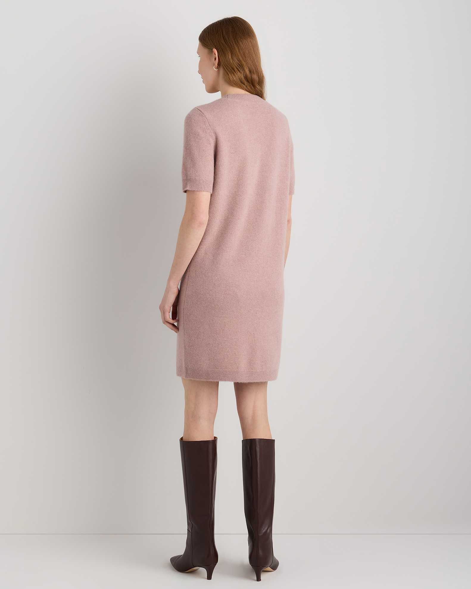 pink cashmere dress Women's Cotton Cashmere Maternity Fitted Midi Dress in Sugar Stone Pink, Size Small by Quince