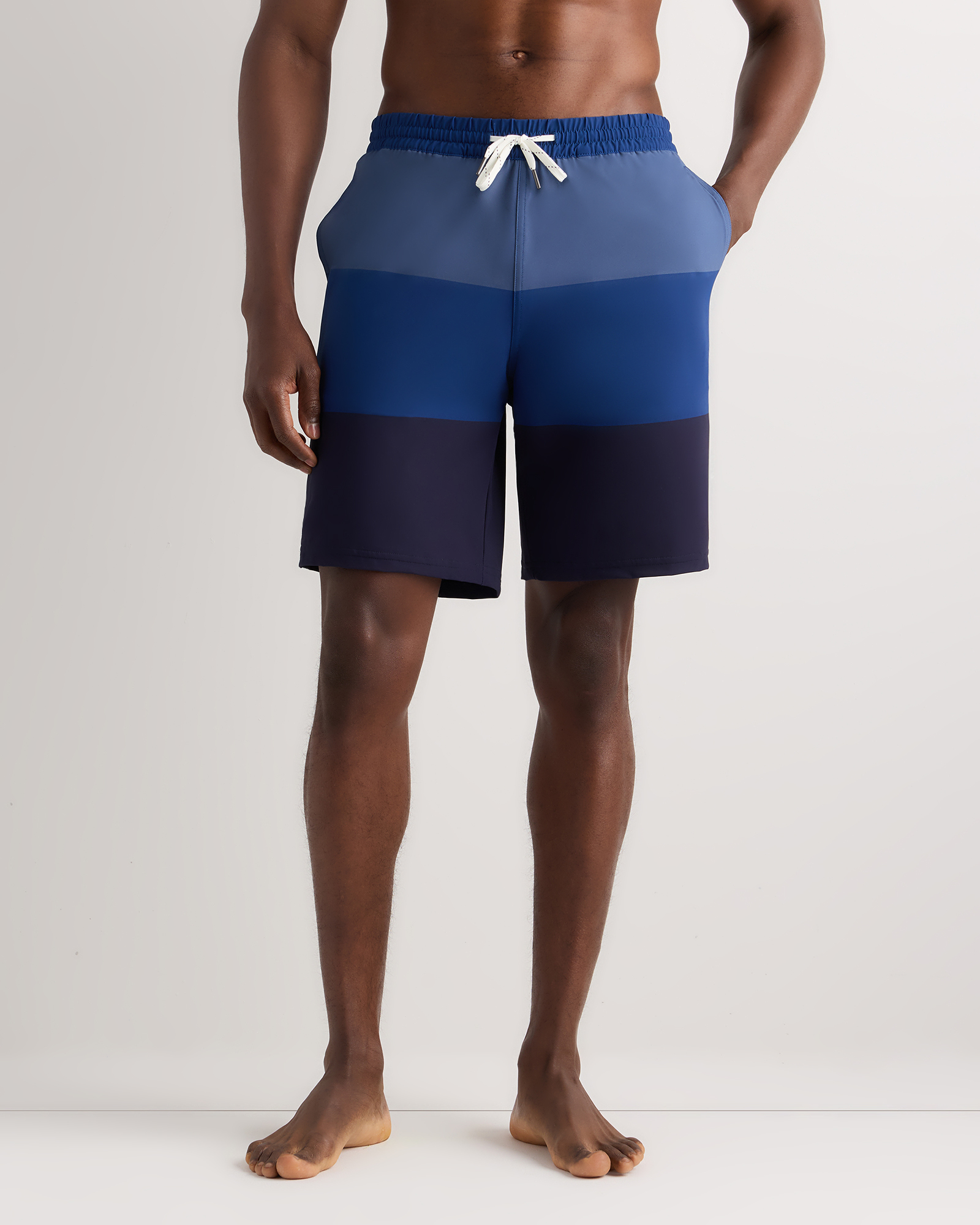 Blue Colorblock Italian Swim Trunks - 9"