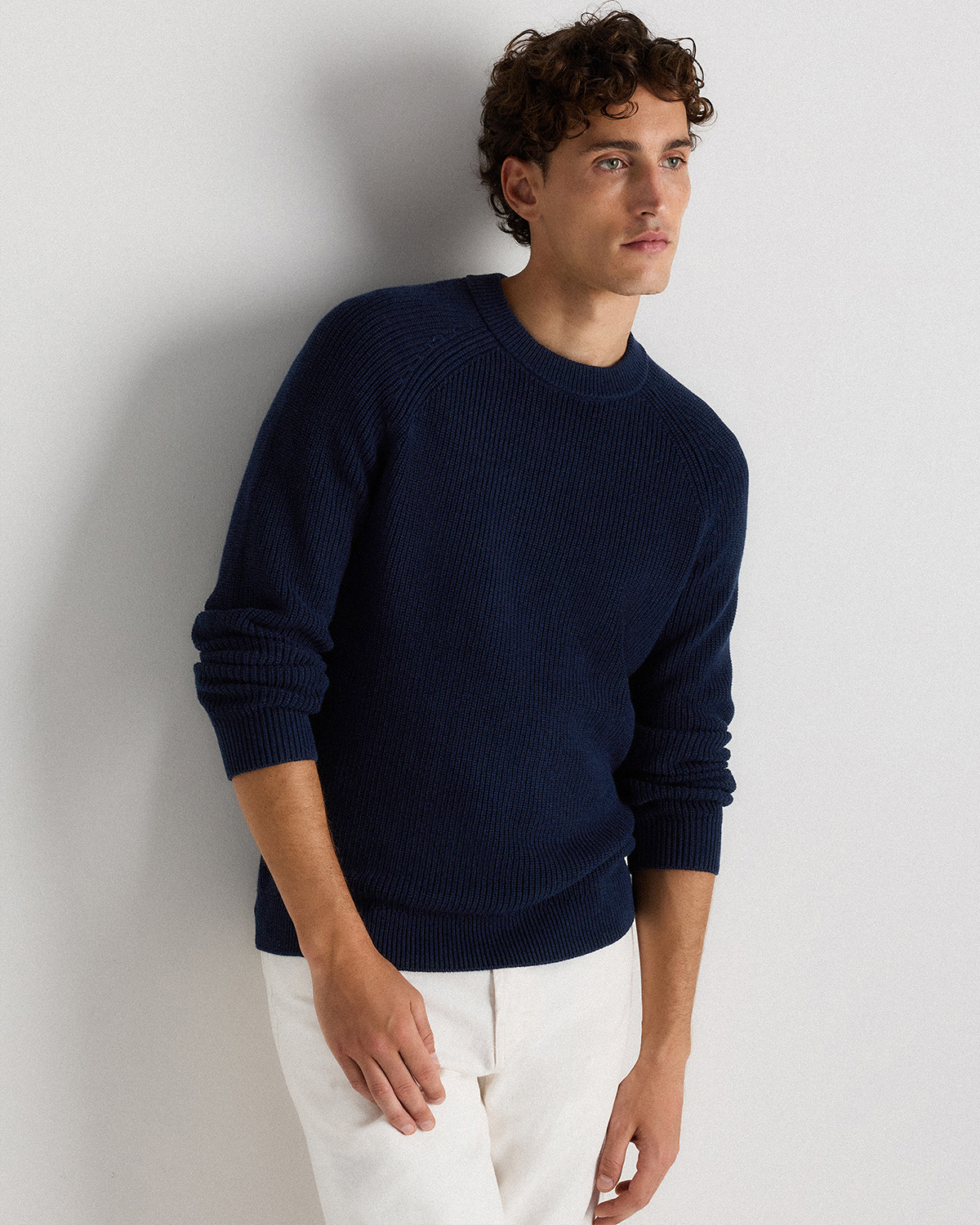 Men's 100% Organic Cotton Ribbed Crewneck Sweater in Navy