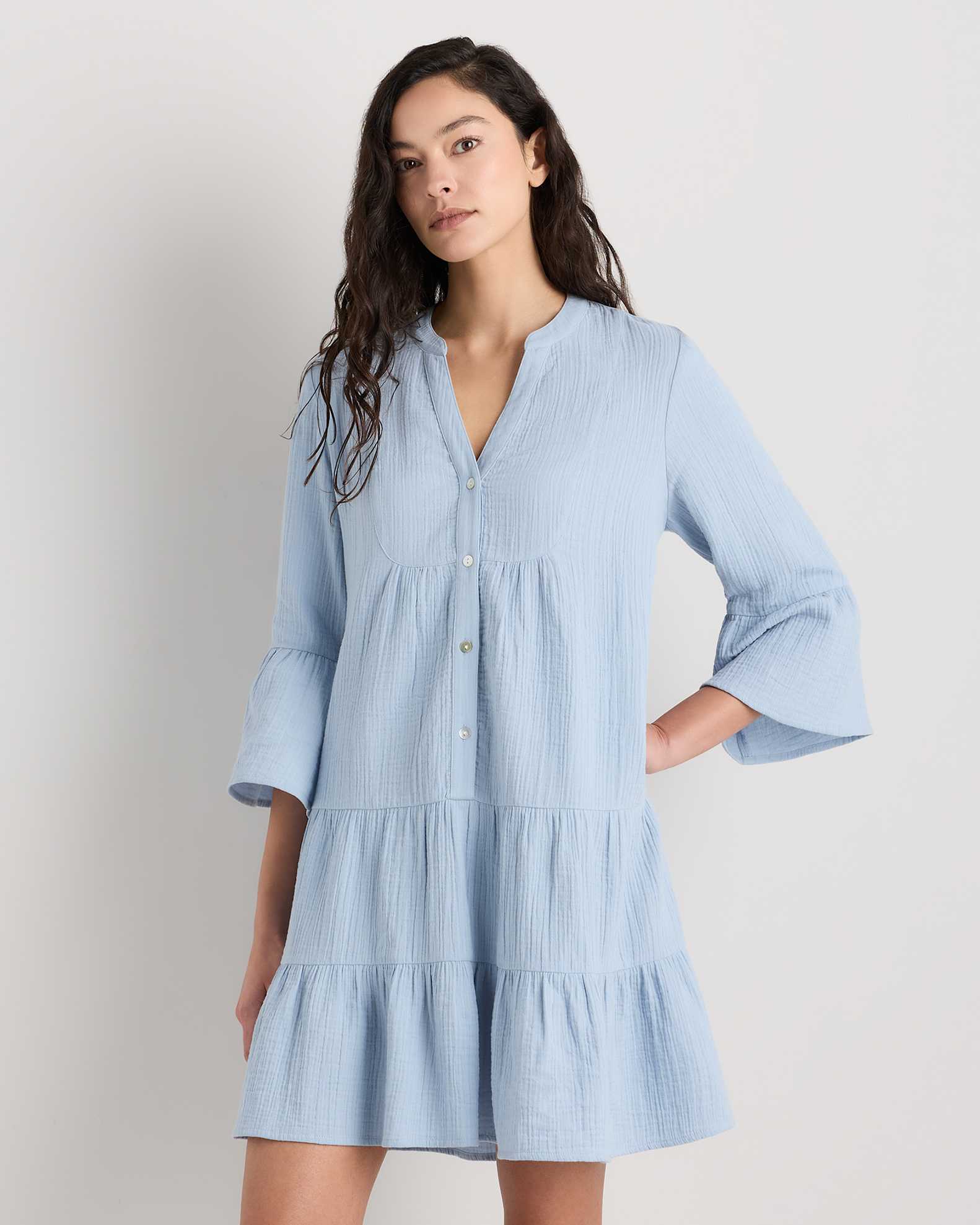 long sleeve cotton gauze dress Puff Sleeve Gauze Dress